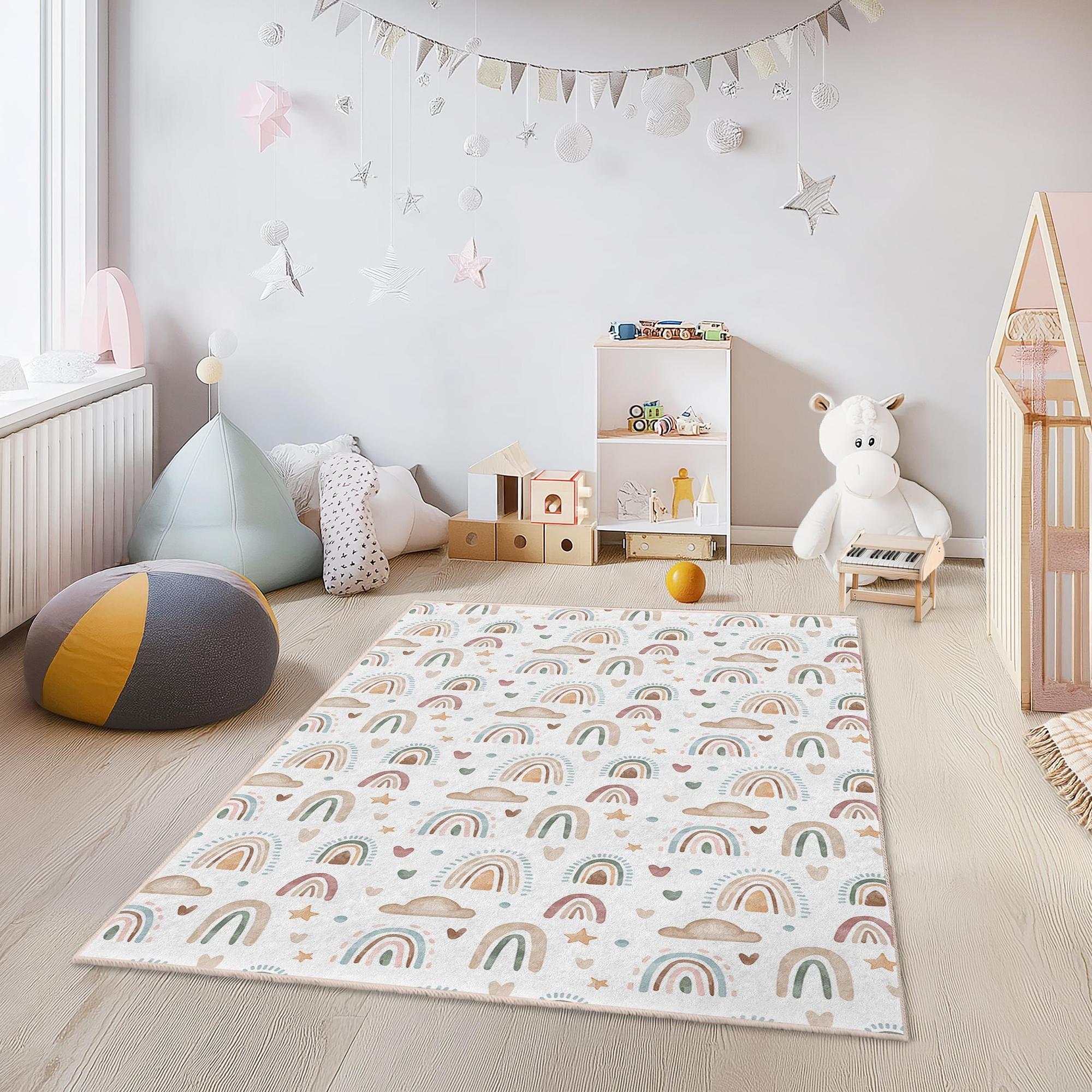 Tappeto per bambini con bordo arcobaleno multicolore 120x180cm 0