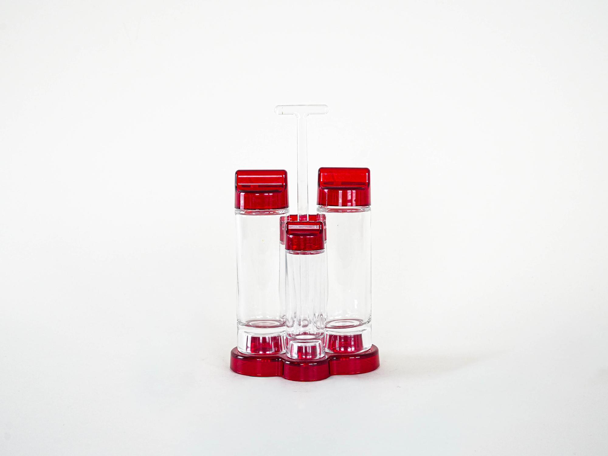 Gewürz-Set Rot Transparent 1980er Jahre 2