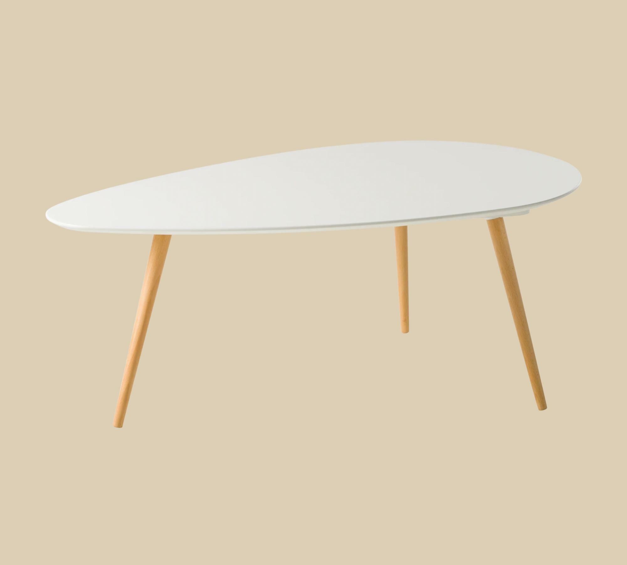 2x Nierenförmiger Couchtisch Weiß Buche Massiv 1