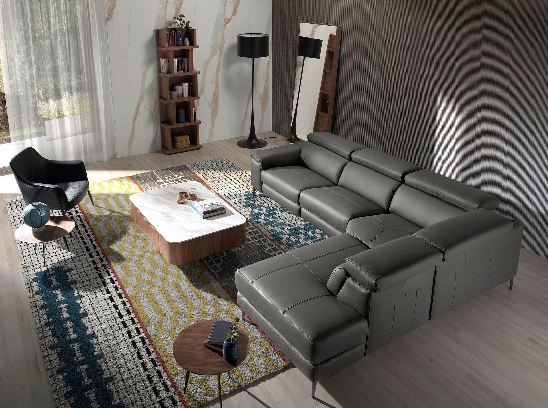 Divano Récamiere Destra 6111 con sistema relax pelle grigio scuro 3