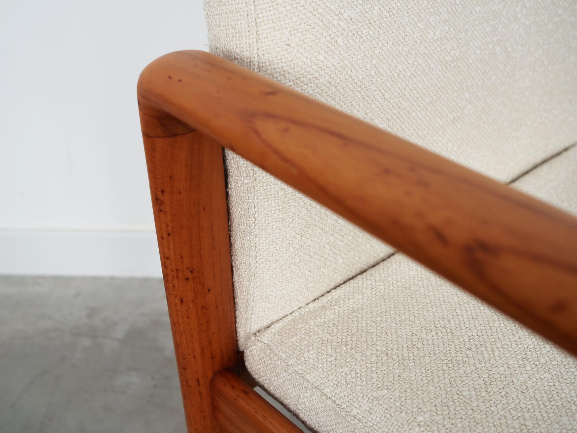 Vintage Chair Teak Wood Textile White 1970s 10