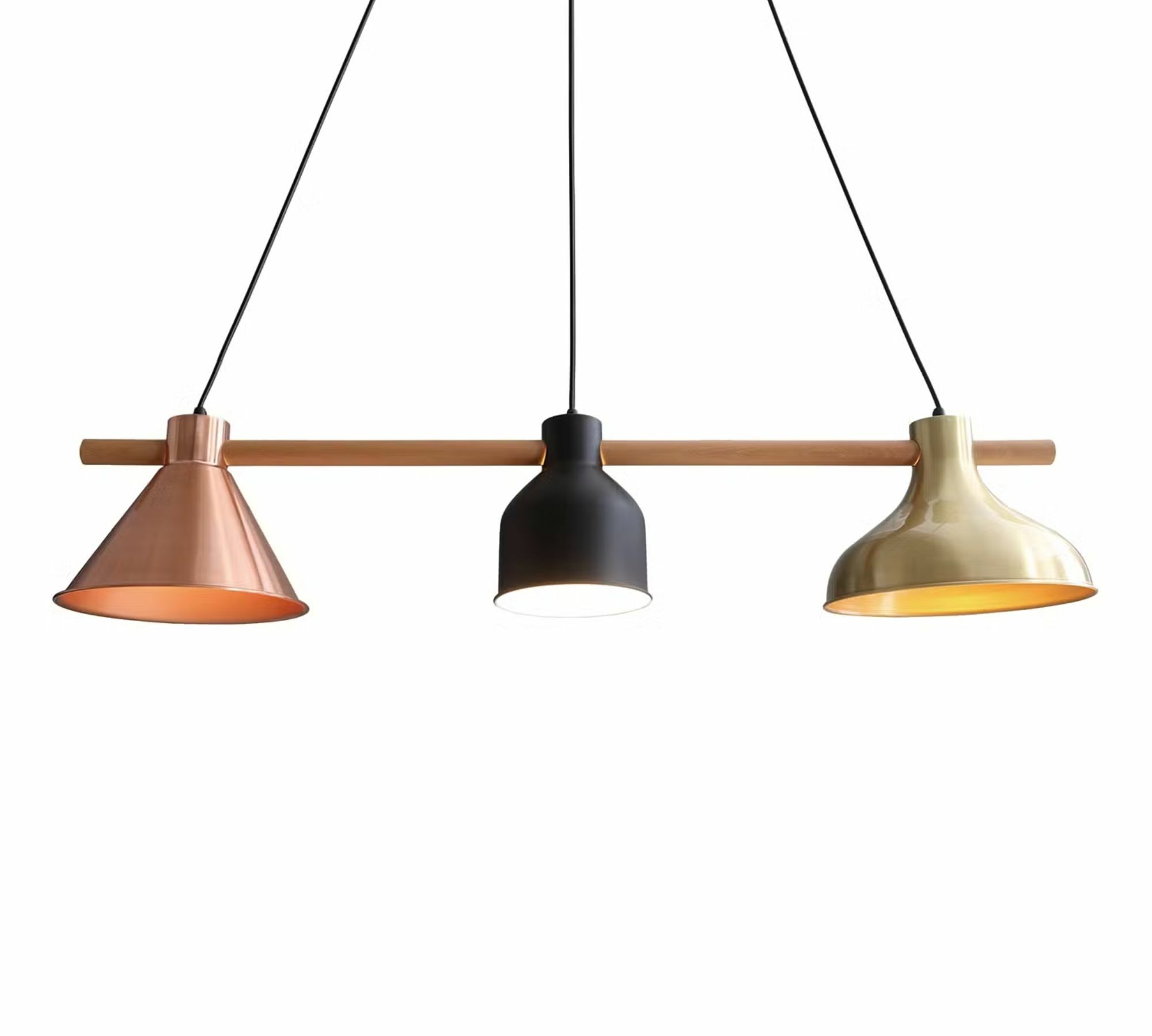 Pendant lamp Lavaca iron / solid beech 3-bulb 3