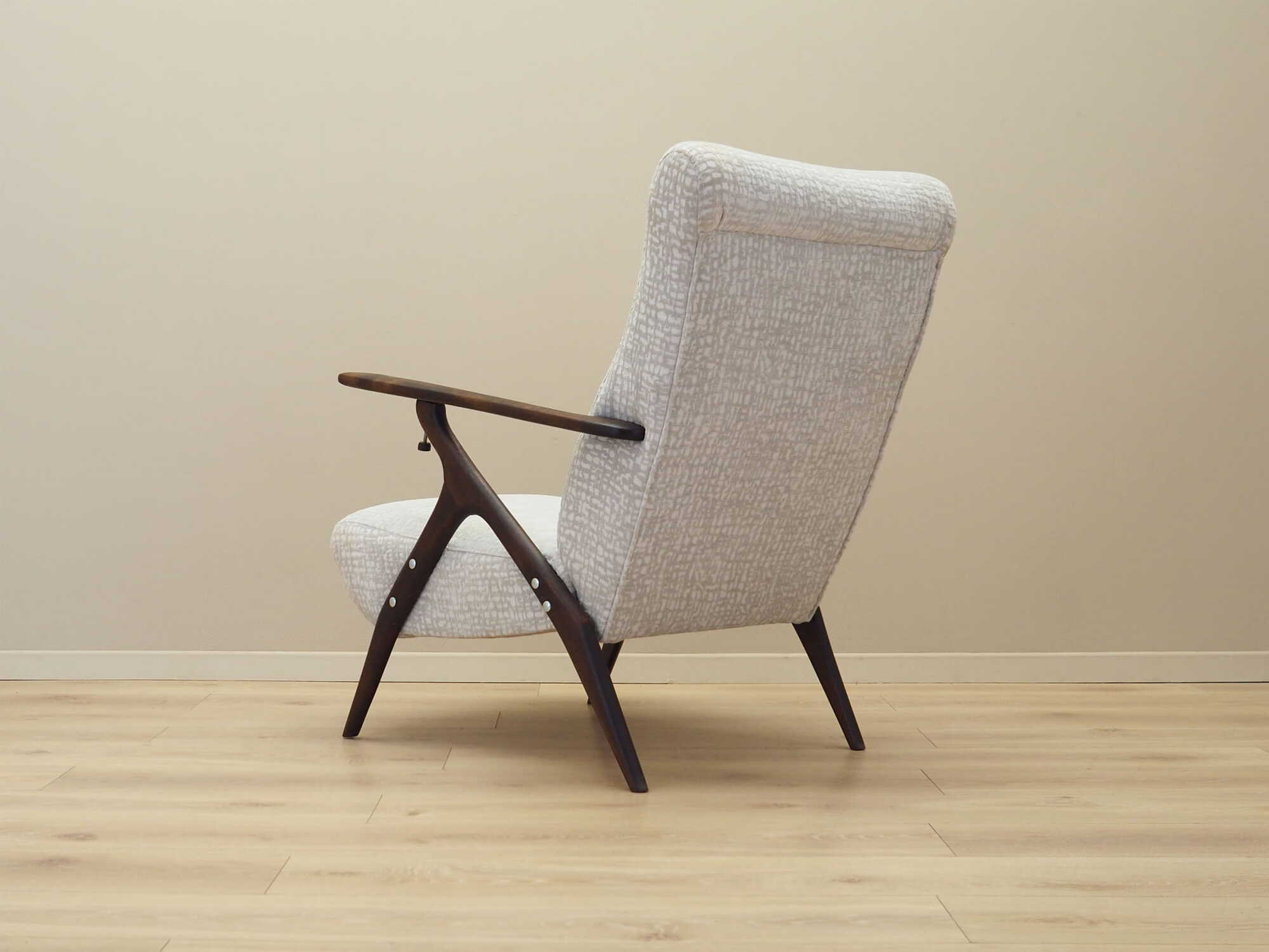 Vintage armchair beech wood textile white 1970s 3