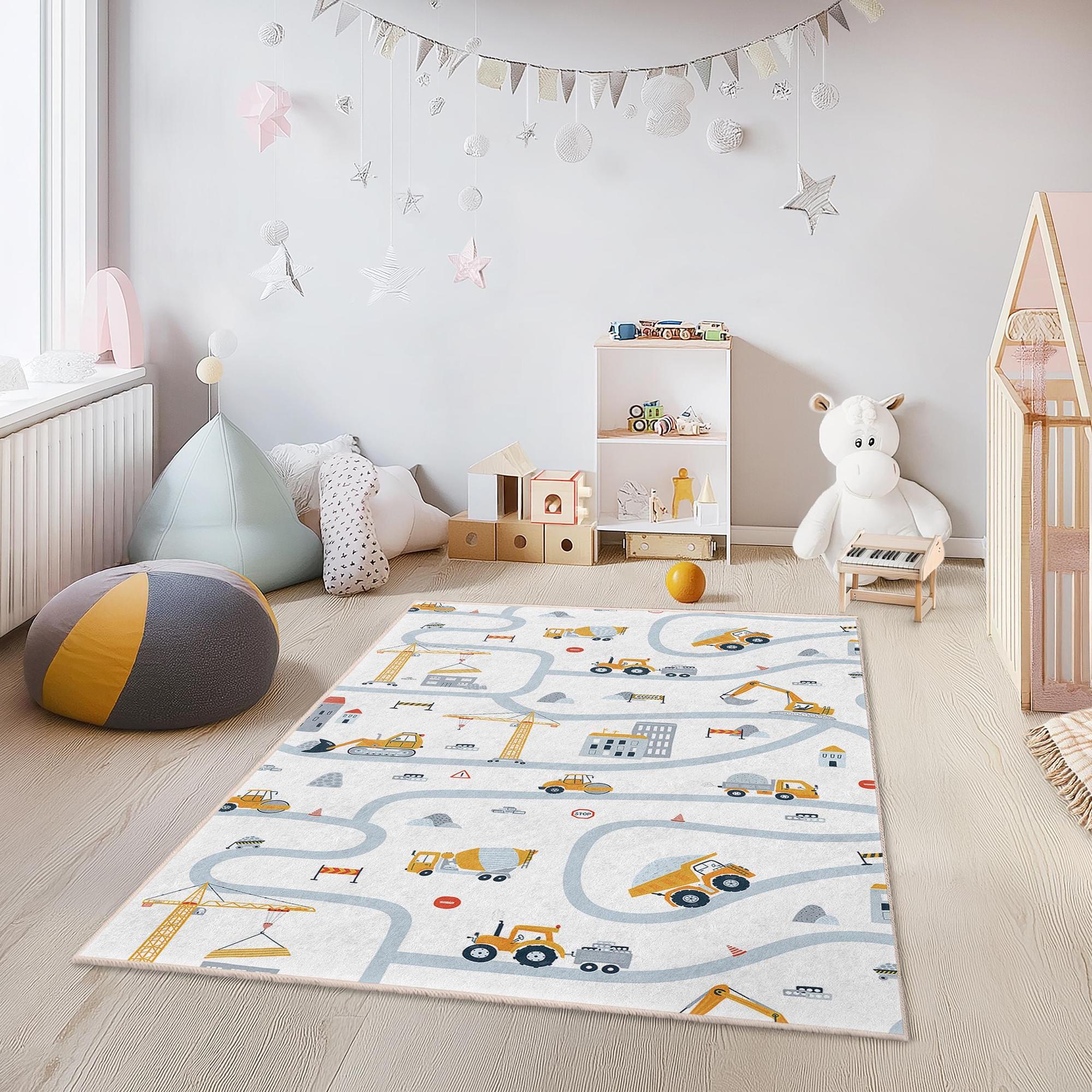 Baustelle Kinderteppich Mehrfarbig 80x300cm 3