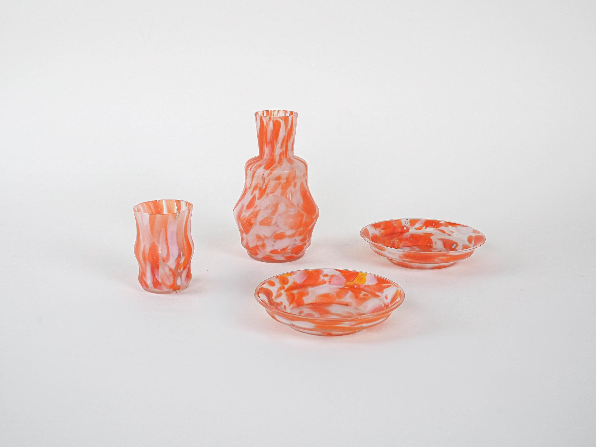 Glass object set Orange 1970s 2
