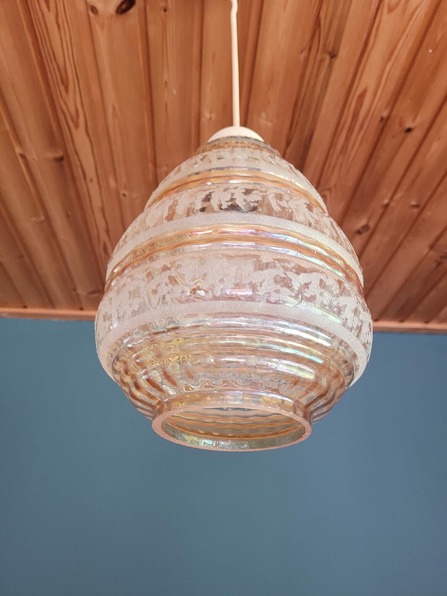 Vintage Hängelampe 70er Jahre Glas Rosa 2