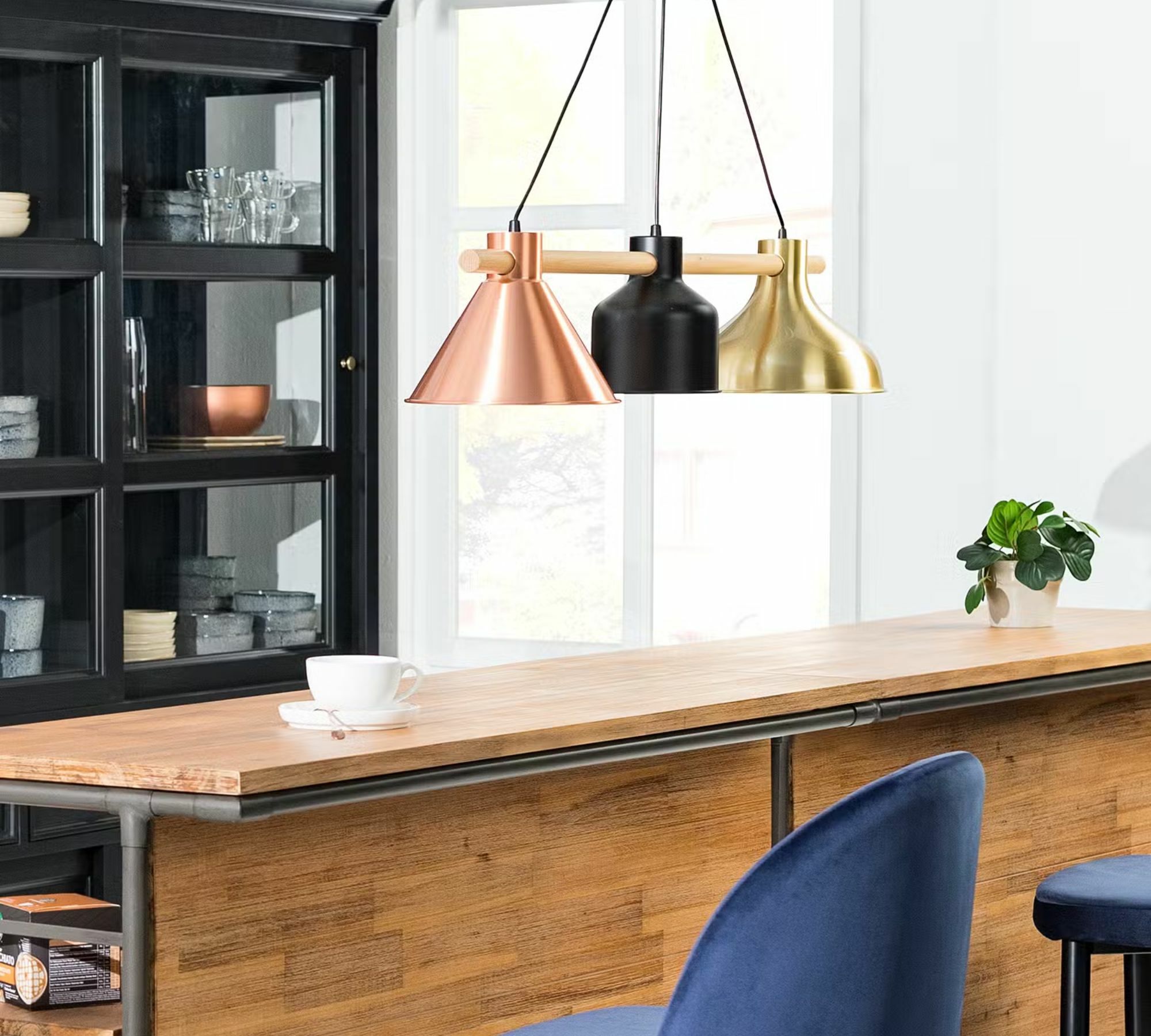 Pendant lamp Lavaca iron / solid beech 3-bulb 4