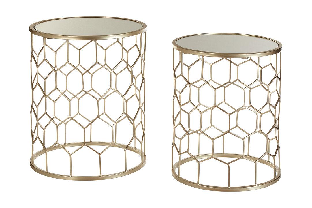 2x Arcana Round Honeycomb Side Table Metal Glass 1
