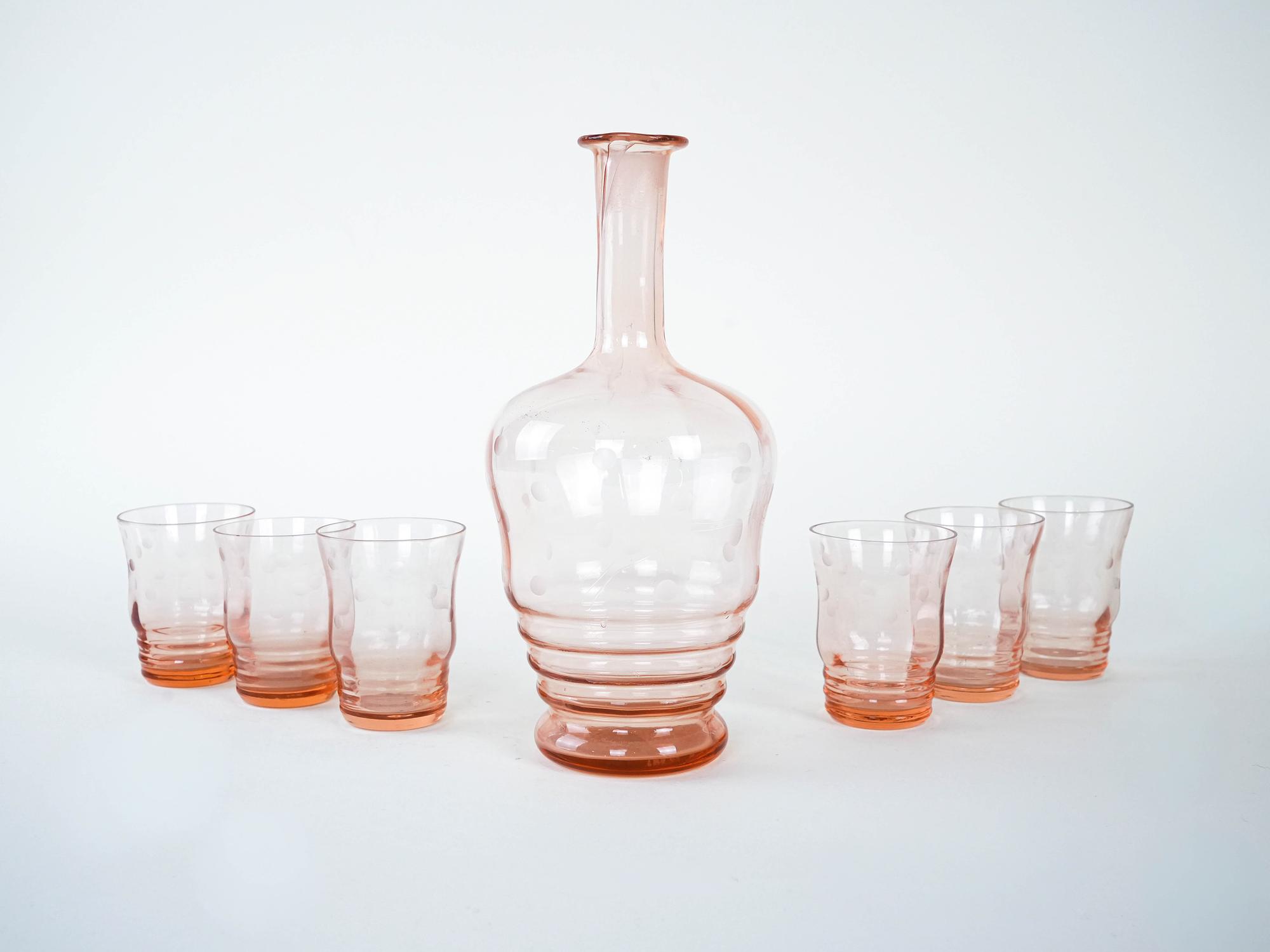 Set di bicchieri e caraffa trasparente anni '70 2
