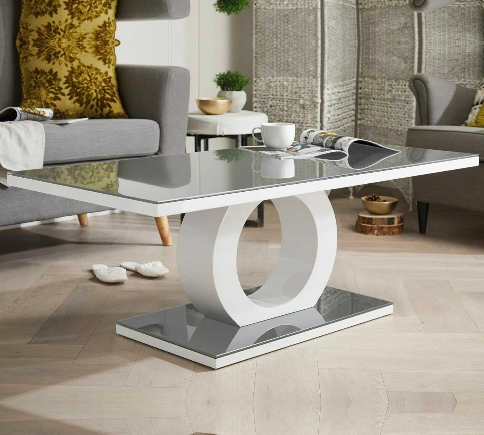 Couchtisch Holz Glas Grau 0