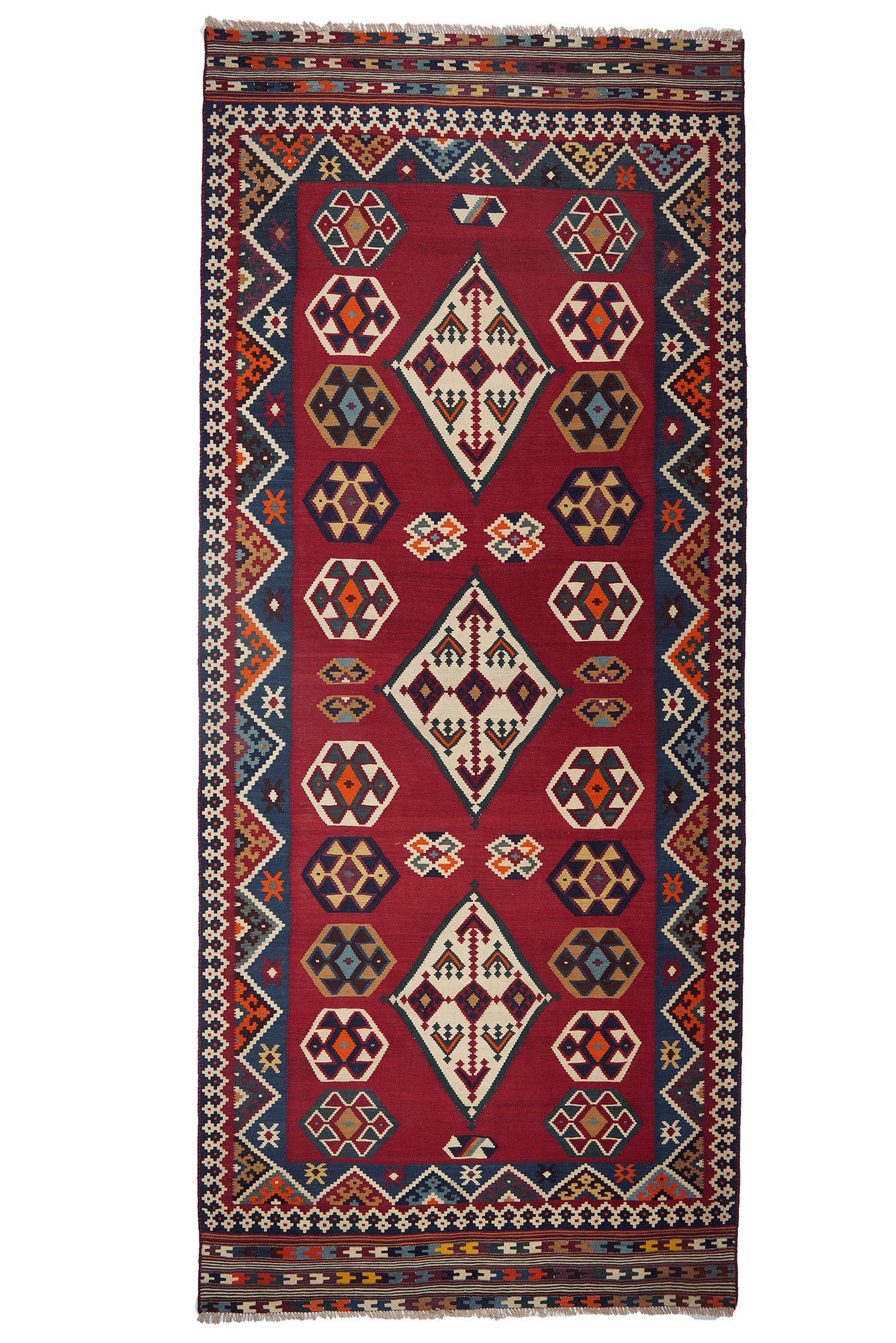 Gashgai Kilim Teppich Rot 322x137cm Wolle Traditionell 0