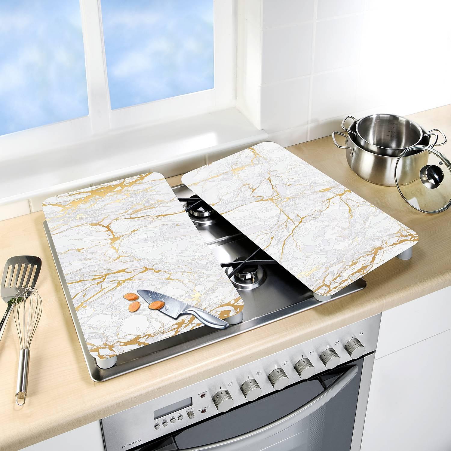 Abdeckplatten Marmor Gold (2er-Set) Glas Weiß 3