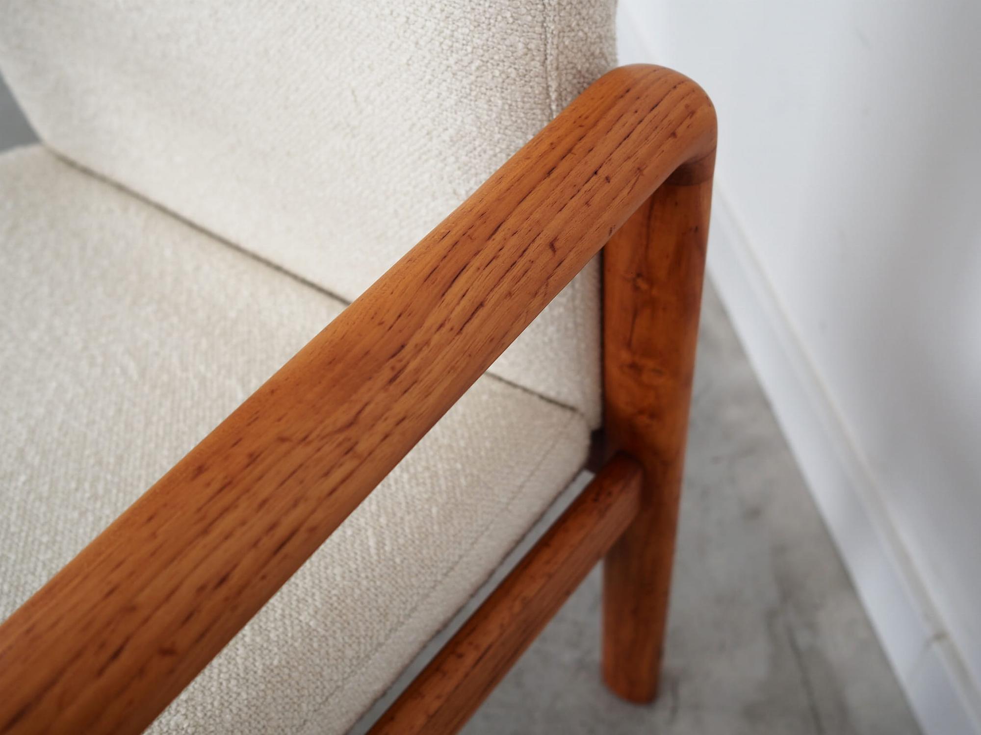 Vintage Chair Teak Wood Textile White 1970s 12