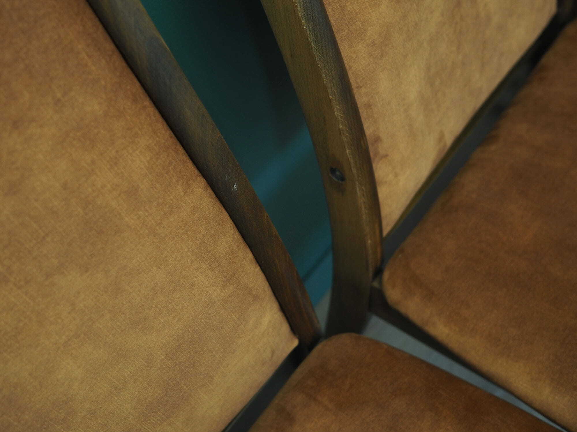 6x Chair Beech wood Velvet Brown 1960s 5