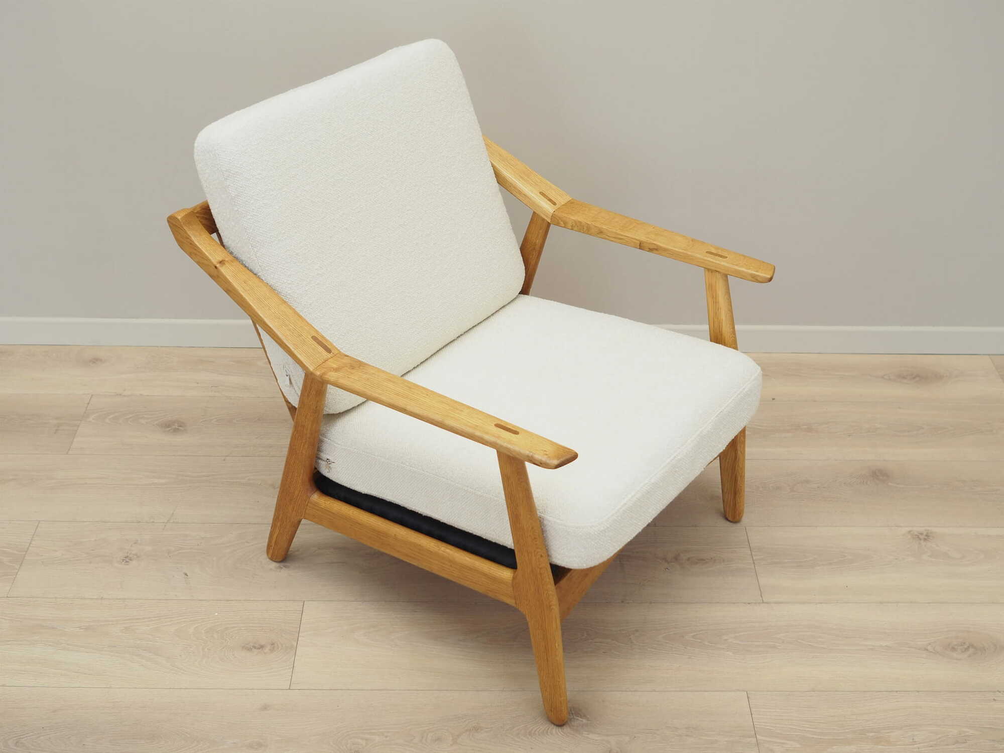 Vintage armchair oak wood textile cream 1960s 8