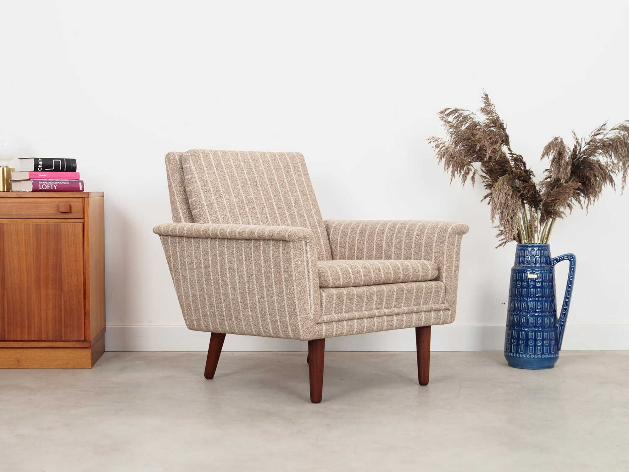 Vintage Stuhl Teakholz Textil Grau 1970er Jahre  3