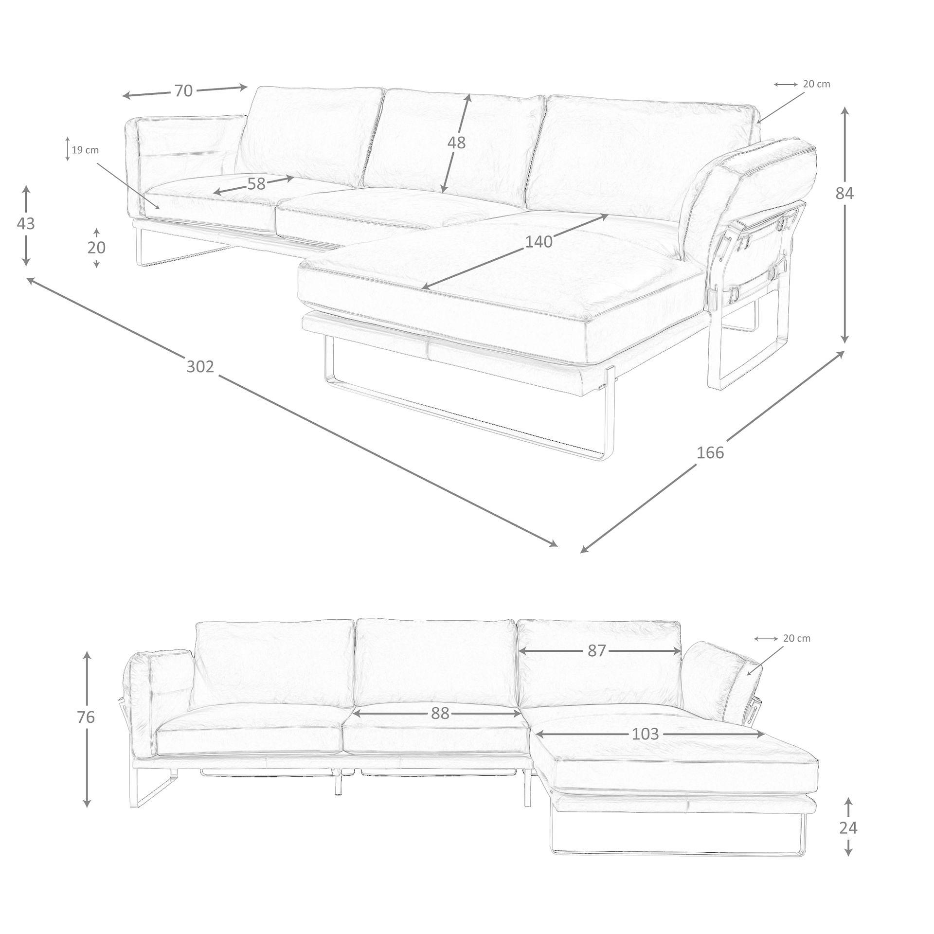 Sofa mit Récamiere rechts aus camel-farbenem Leder 6232 5
