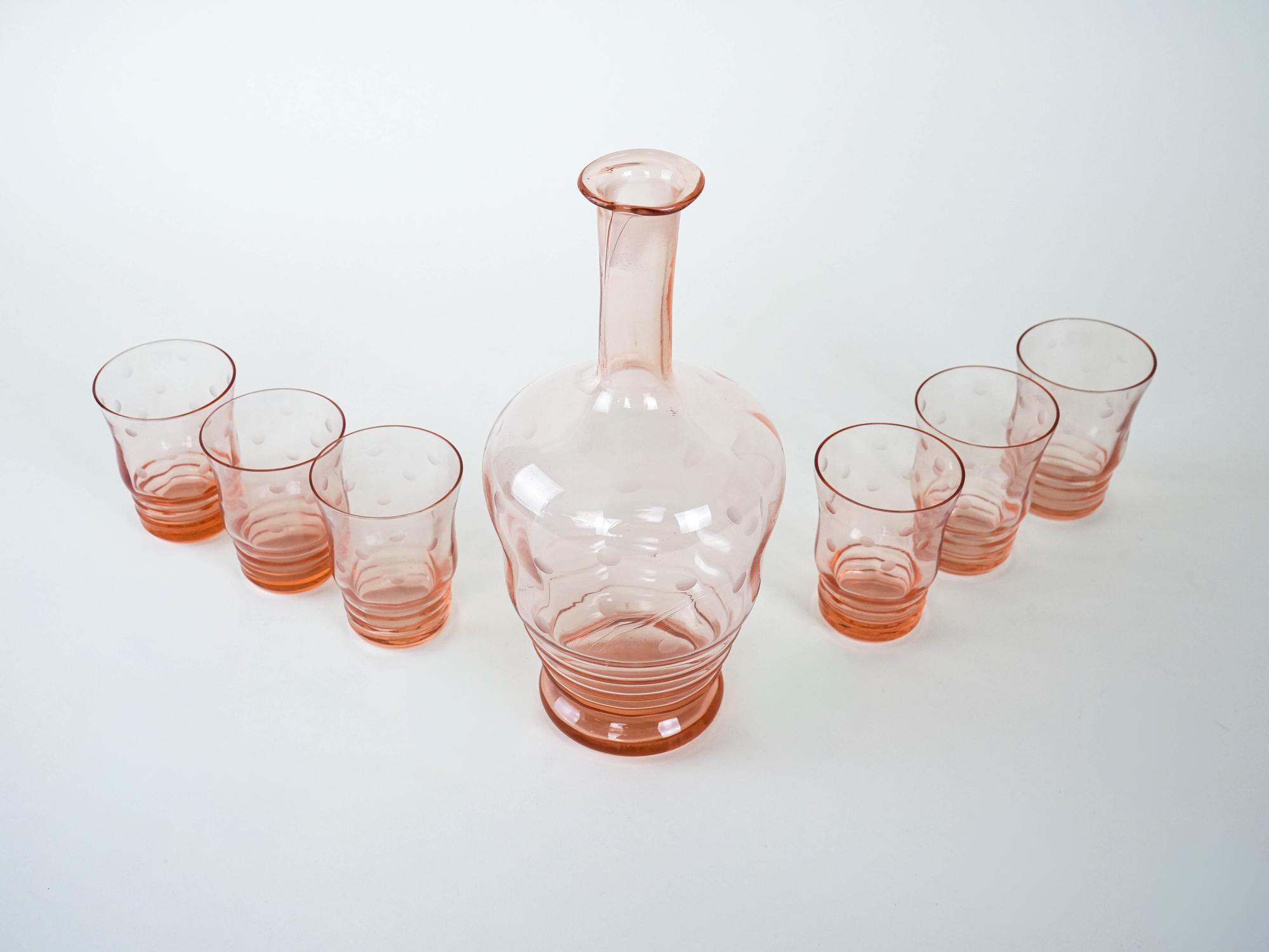 Glass and Decanter Set Transparent 1970s 3