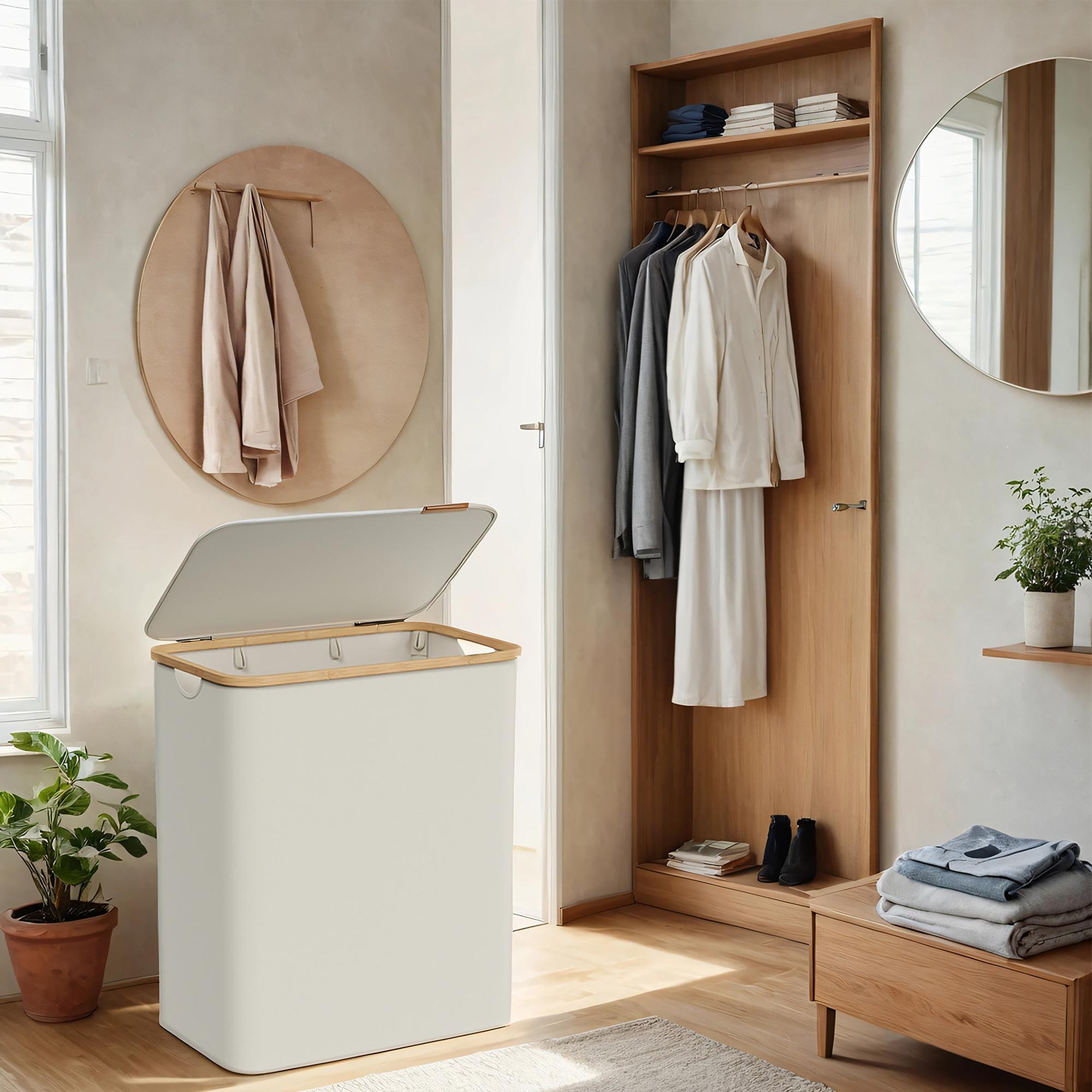 Laundry basket Ekana Bamboo White 60x39cm 2