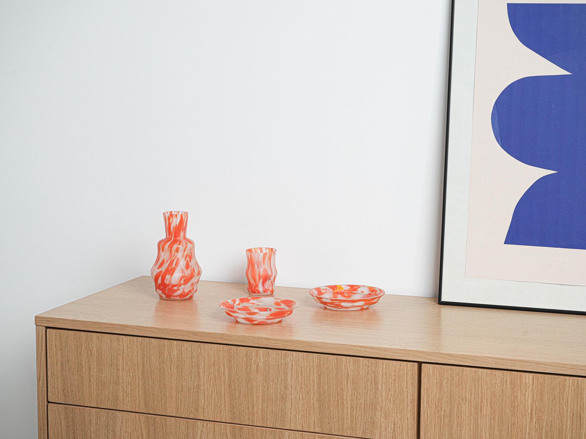 Glass object set Orange 1970s 1