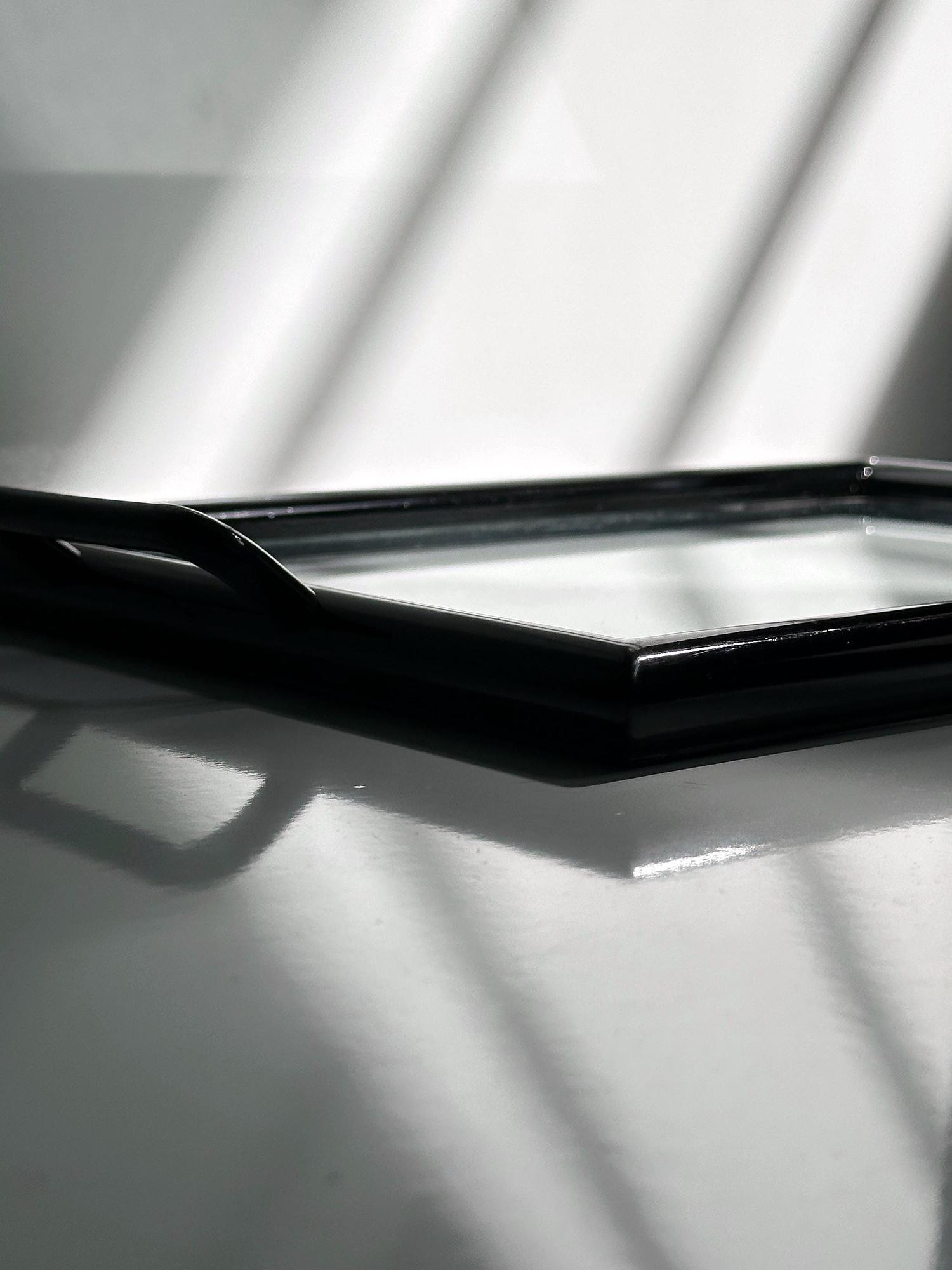 Vintage Tablett Holz Glas 1980er Jahre 3