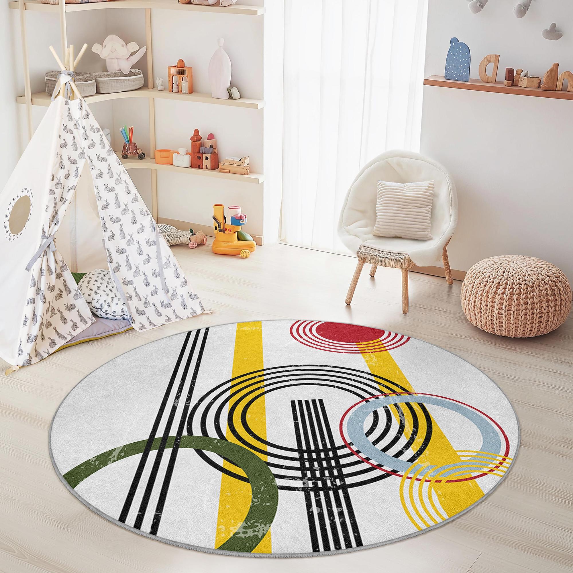 Abstraktes Kreissdesign Kinderteppich Mehrfarbig Ø180cm 0