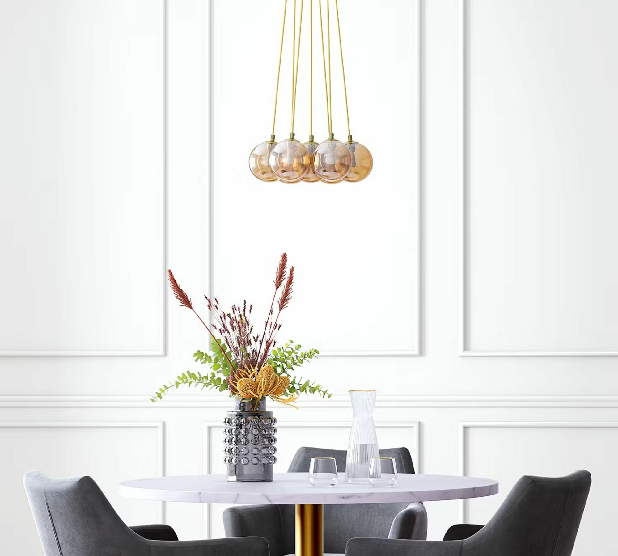 Pendant lamp 7-light glass metal gold 1