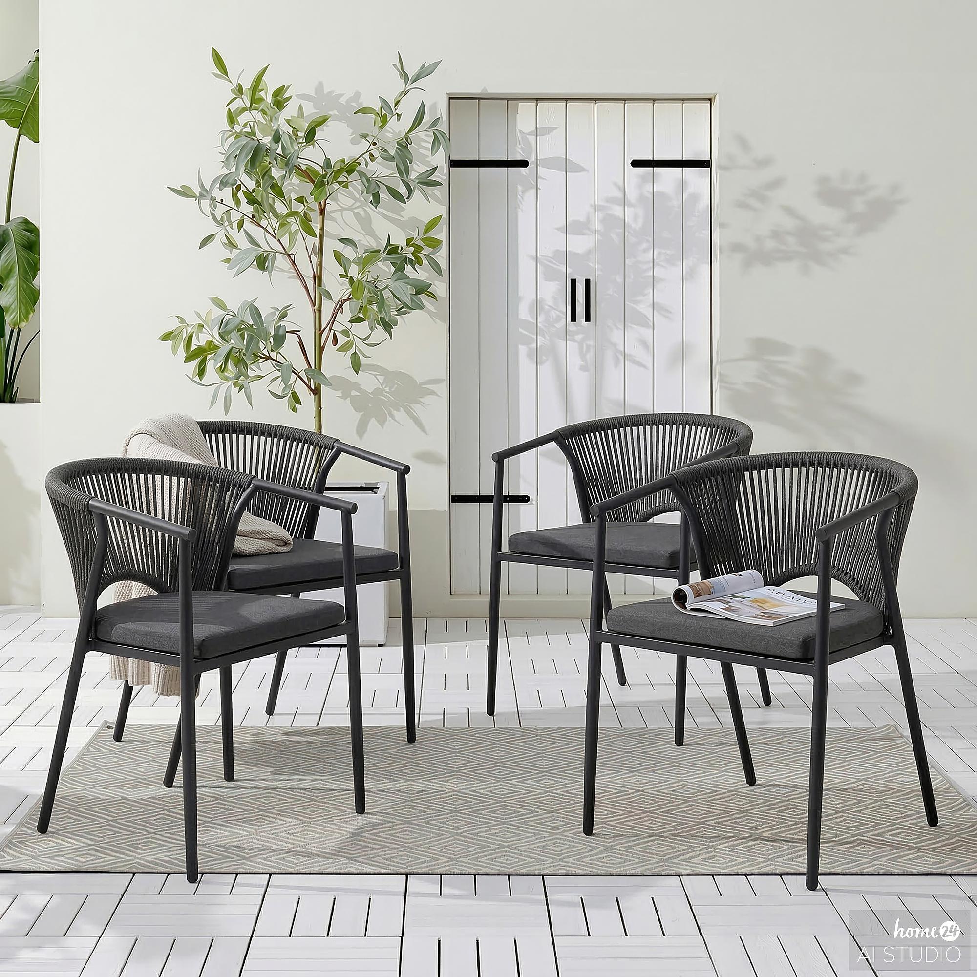 Garden Chair Arin Set of 4 Iron Woven Fabric Black Anthracite 0
