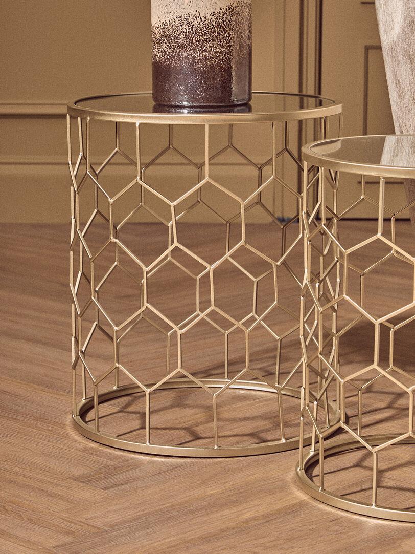 2x Arcana Round Honeycomb Side Table Metal Glass 3