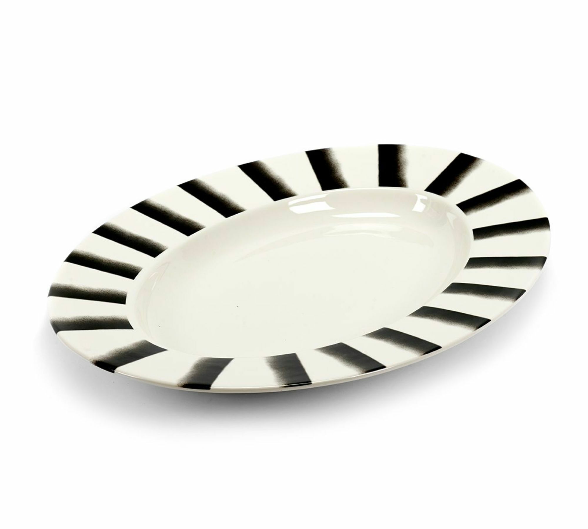 Pastateller Porzellan Weiß Schwarz Gestreift 0