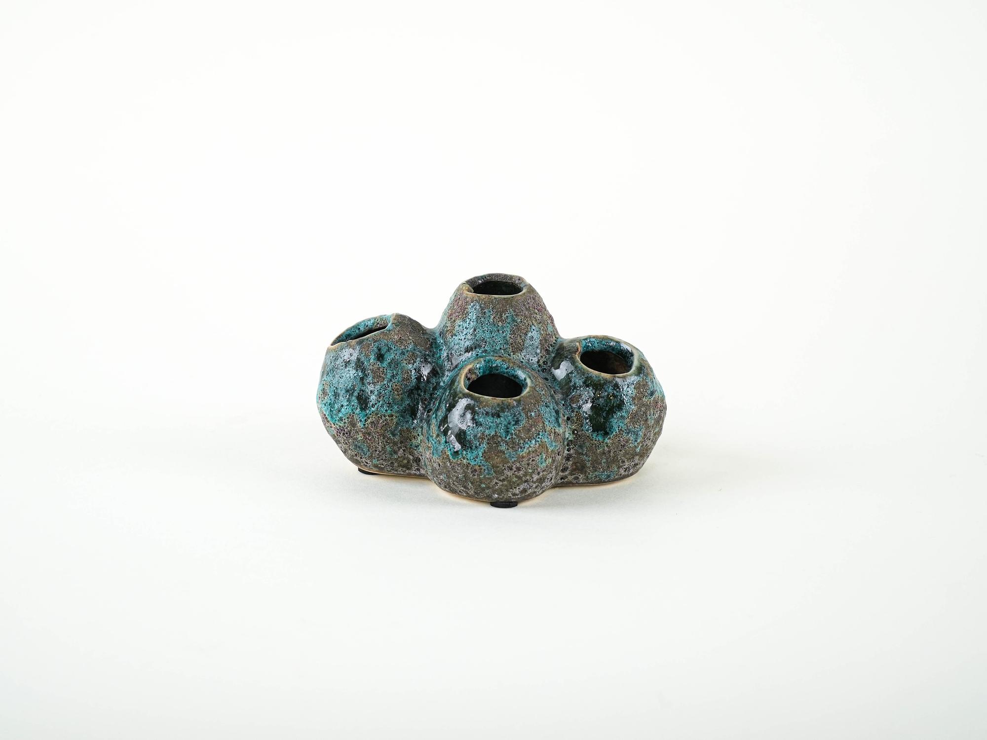 Flower Frog Vase Ceramic Turquoise 1960s 3