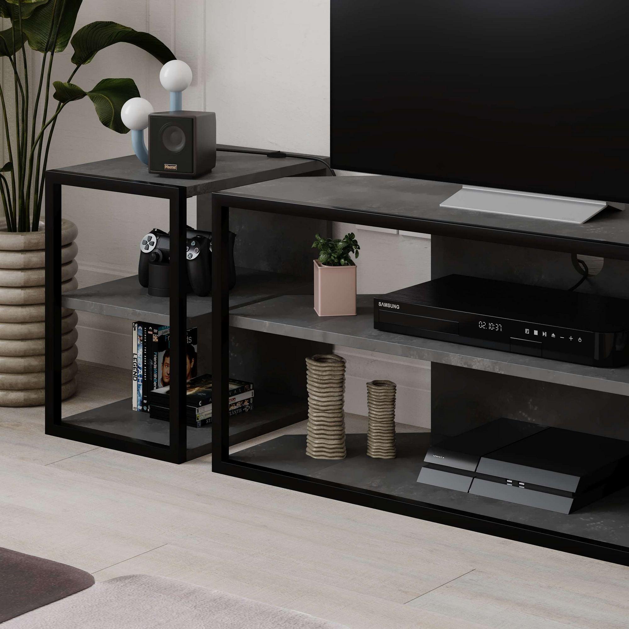 Echo Mobile basso impiallacciato in legno retrò grigio 3