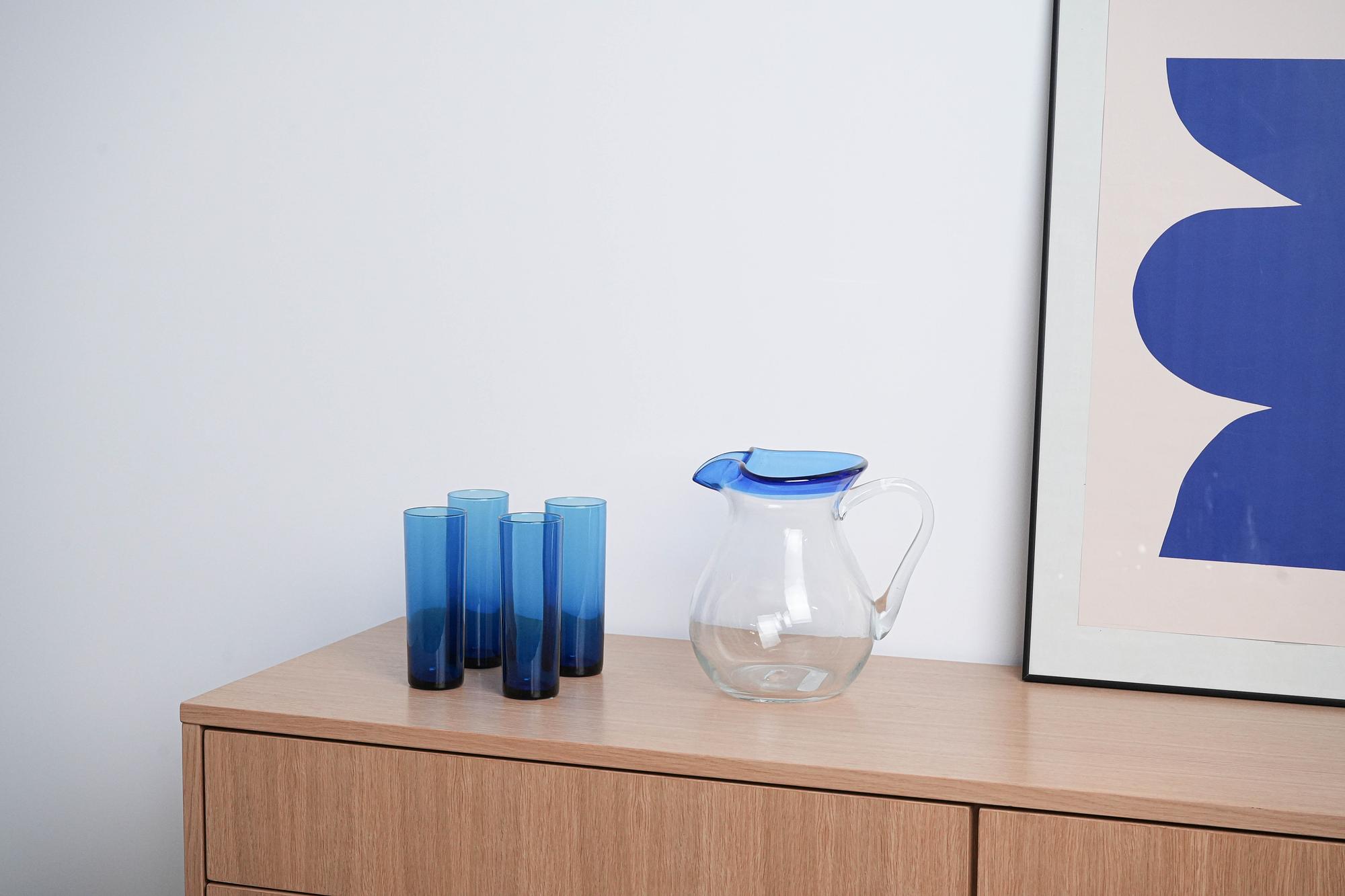 Glass set Cobalt blue 1970s 6