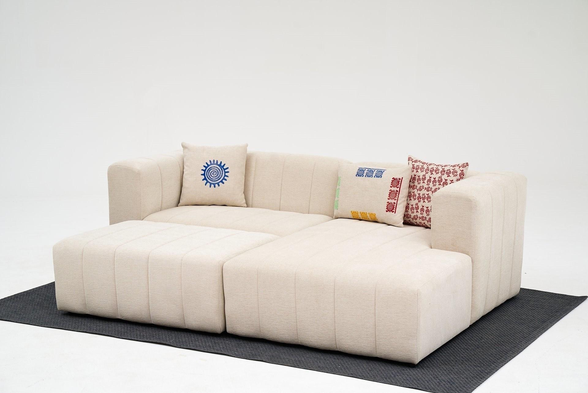 Beyza Sofa Récamiere Rechts mit Hocker Creme 3