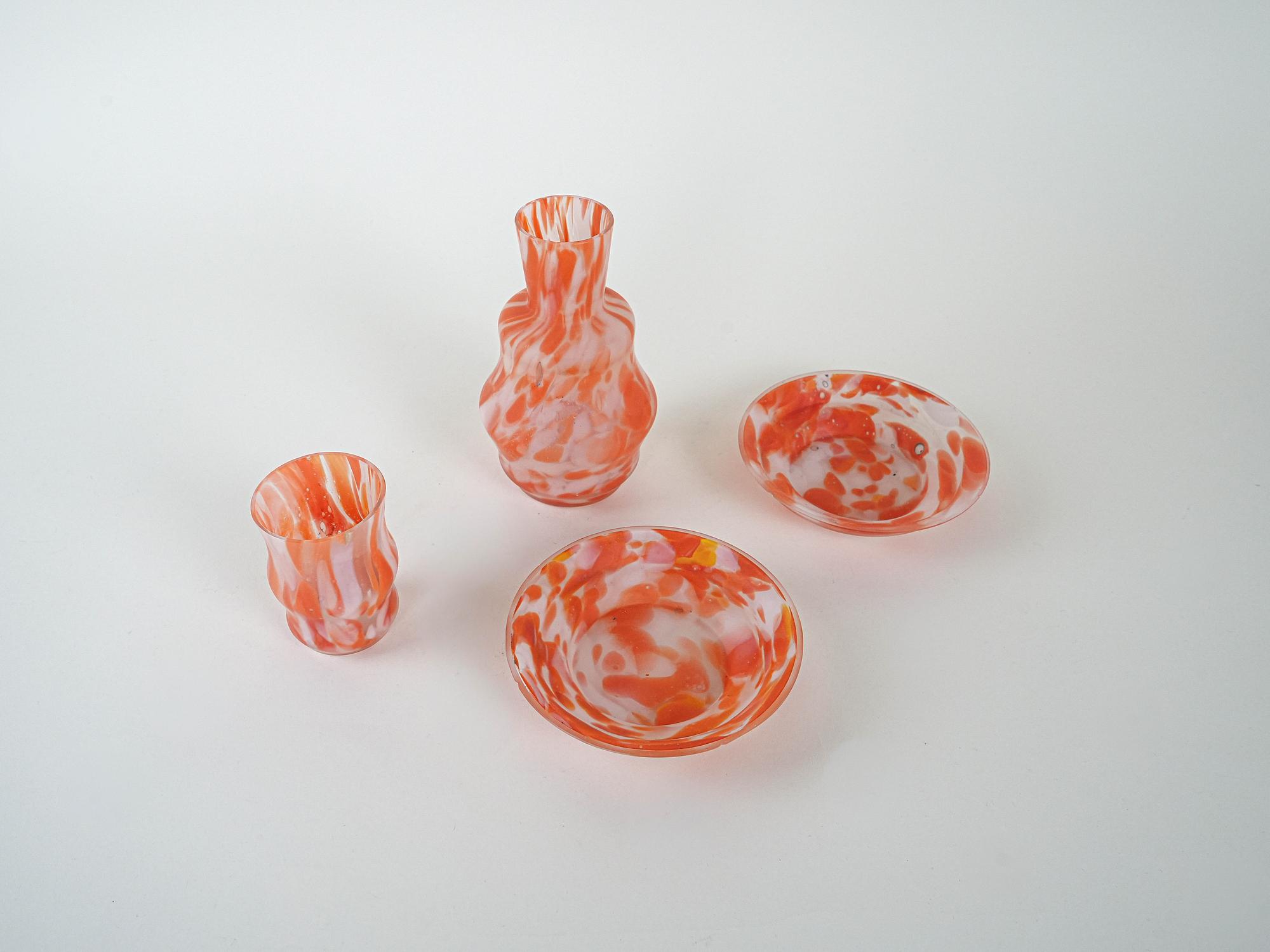 Glass object set Orange 1970s 3