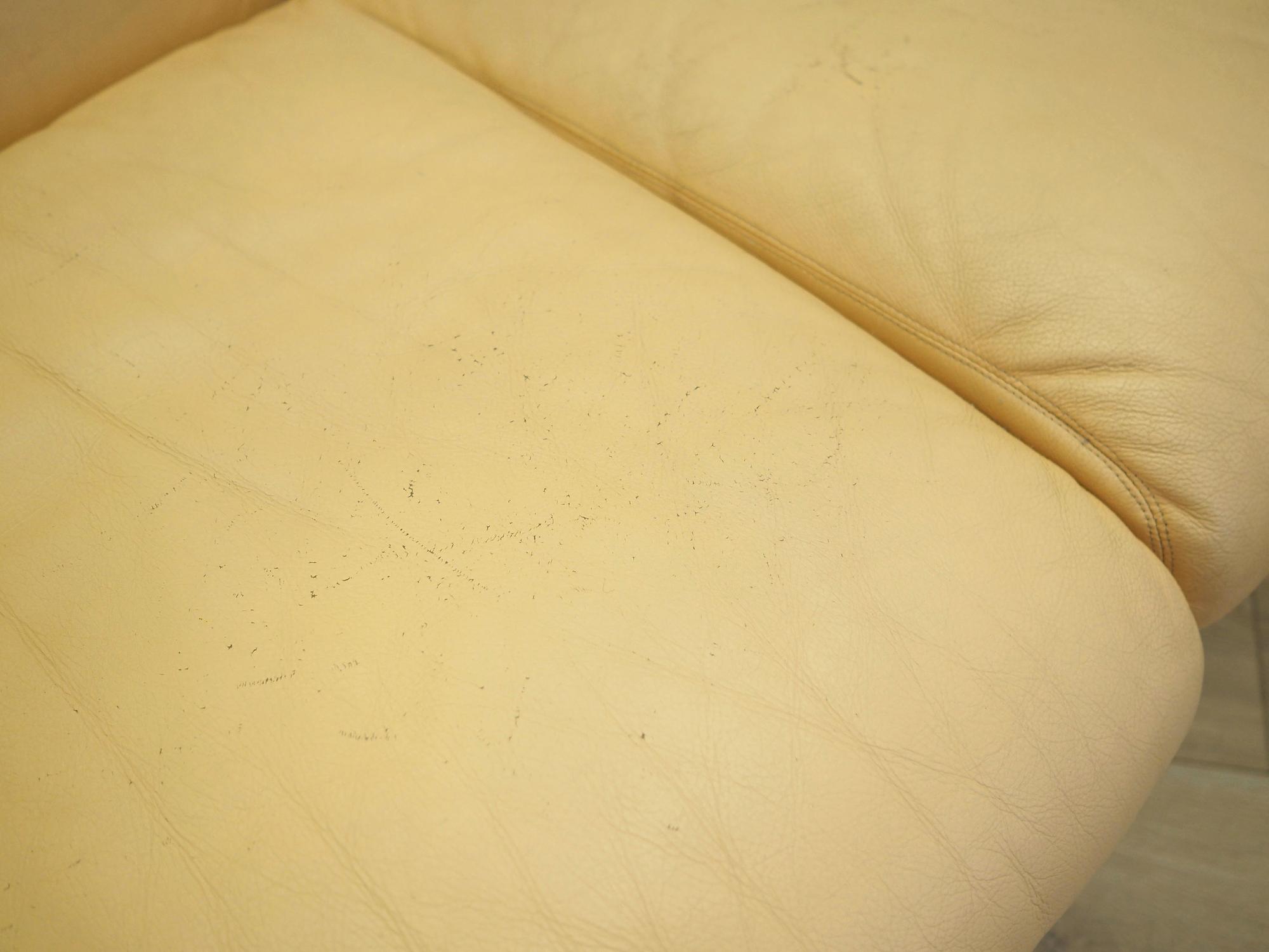 Sofa Leder Creme 1960er Jahre 10