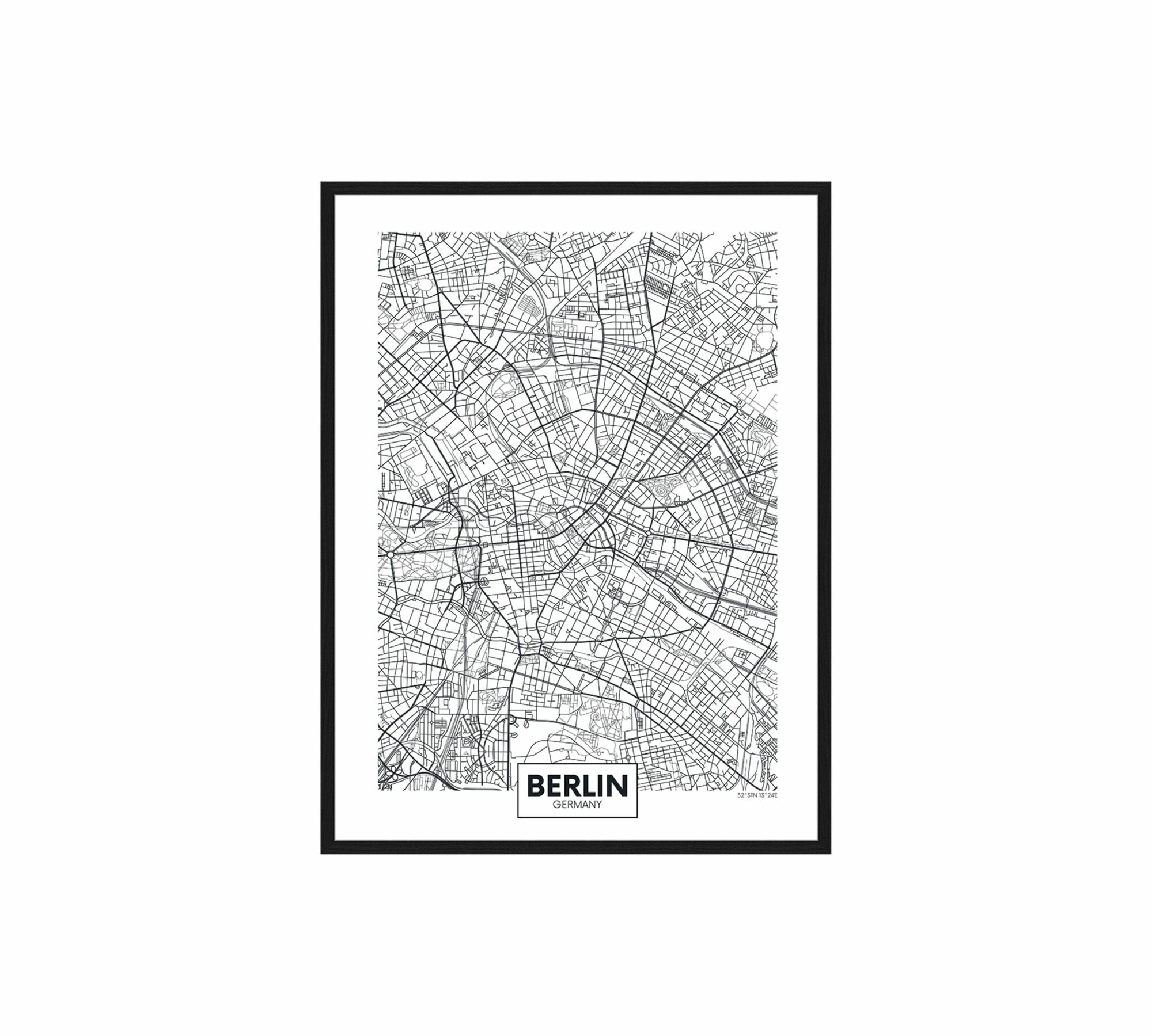 Berlin map Kunstdruck mit Rahmen Mehrfarbig 0