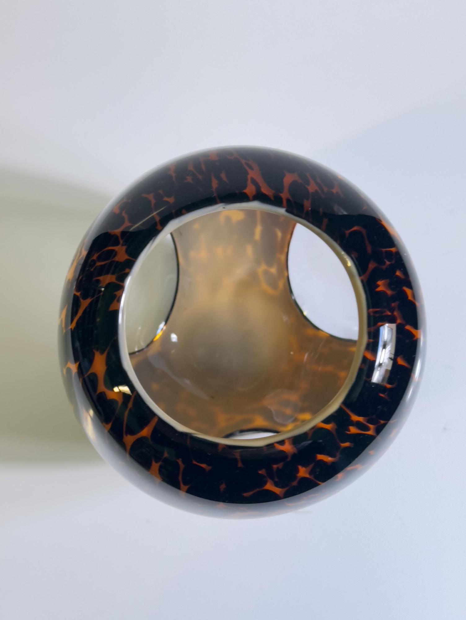 Vintage Leo Vase Murano-Glas Braun 1980er Jahre 3