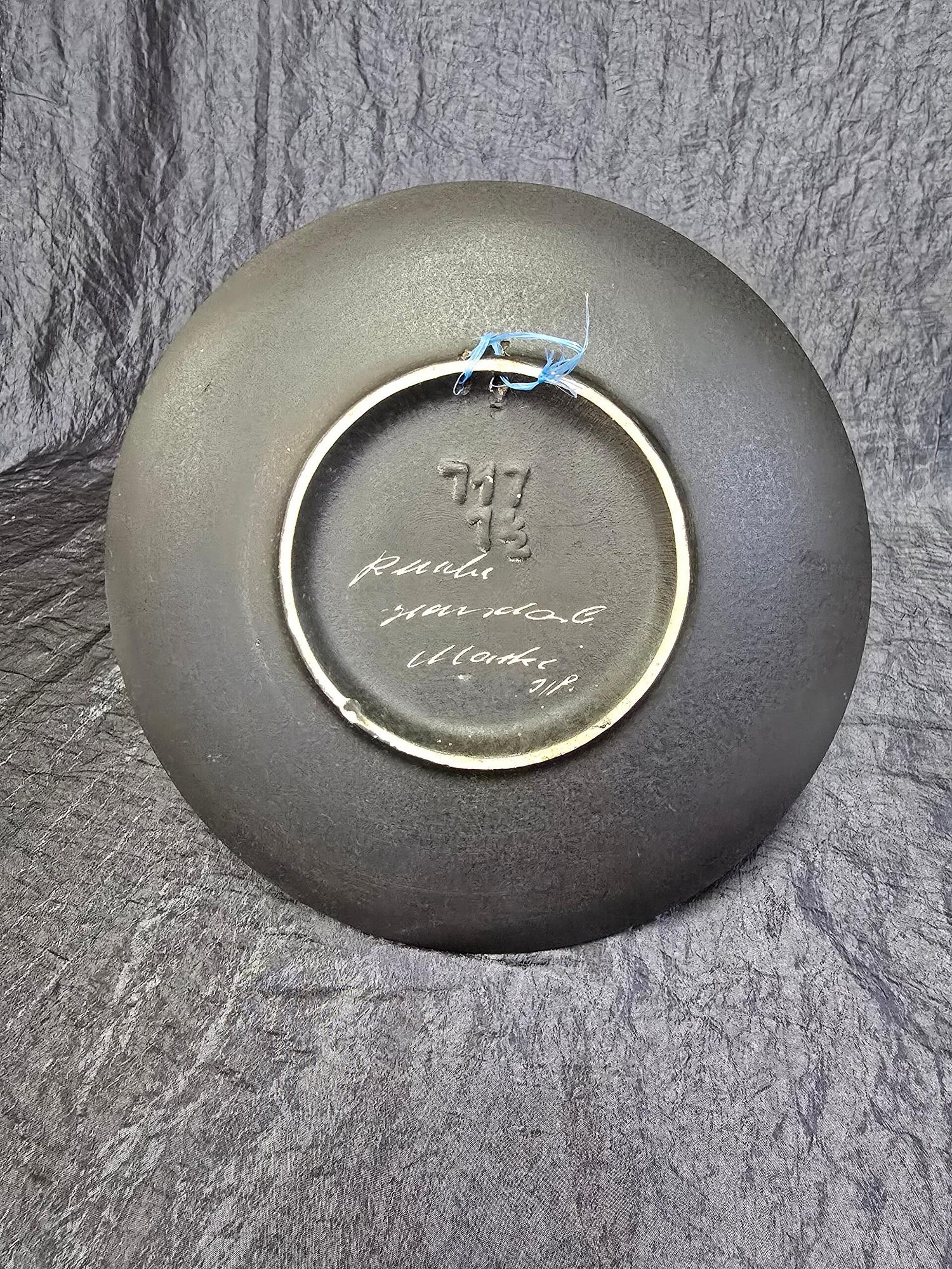 Vintage Keramik Wandteller Gesicht Weiß Gold 3