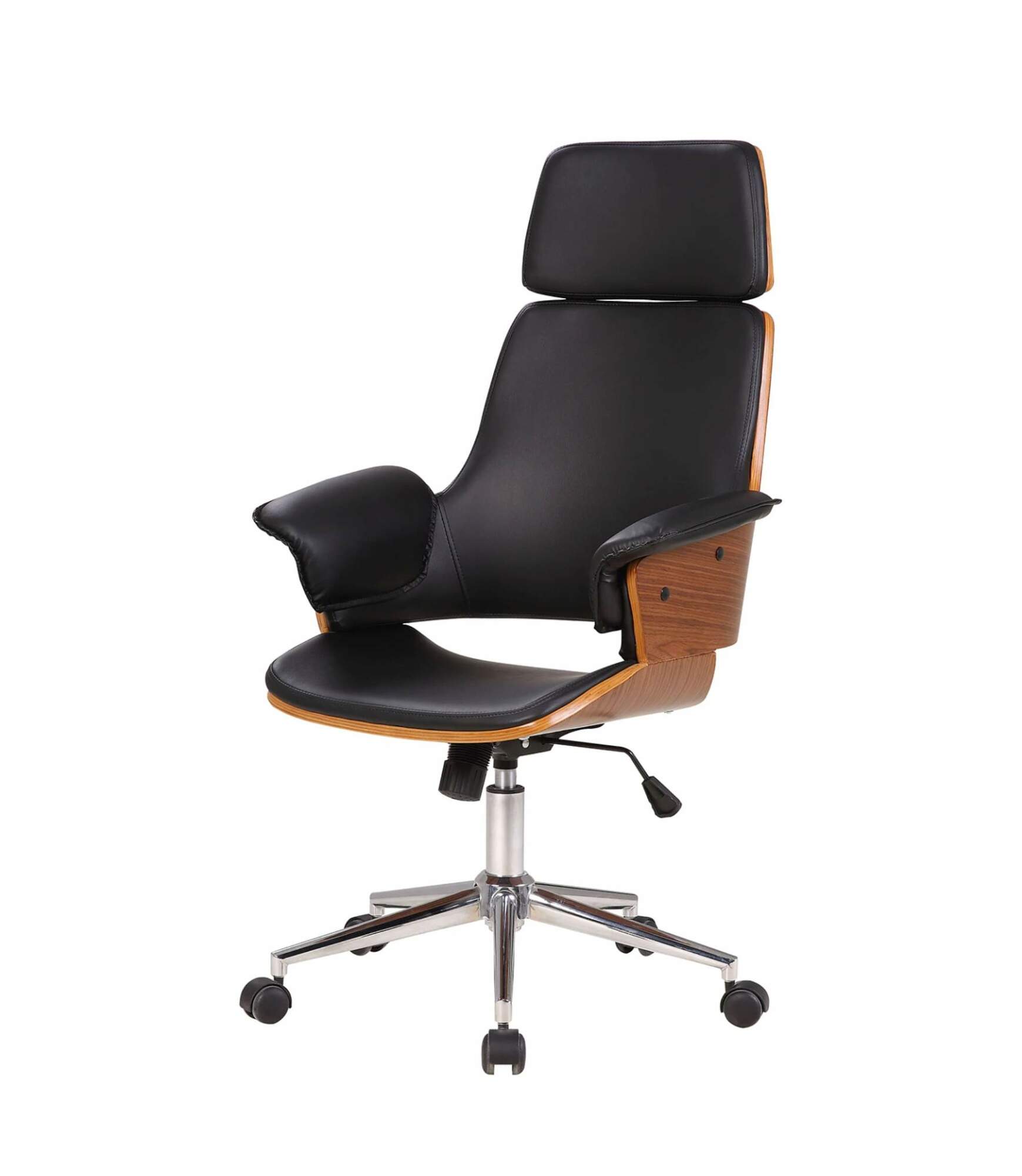 Bürostuhl Kunstleder Schwarz Walnuss 0