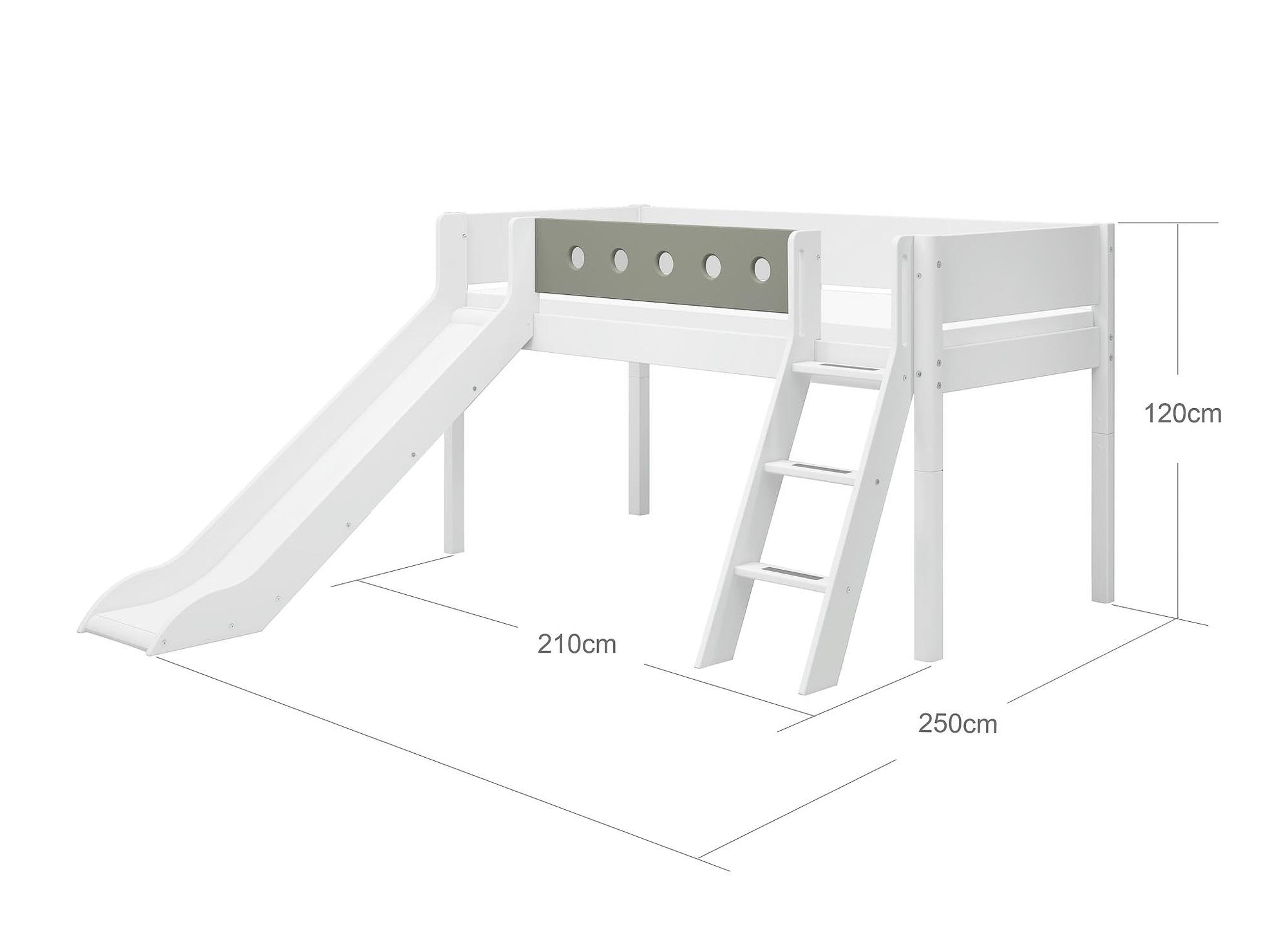 Mittelhohes Bett mit Schräger Leiter und Rutsche Holz Weiß 8