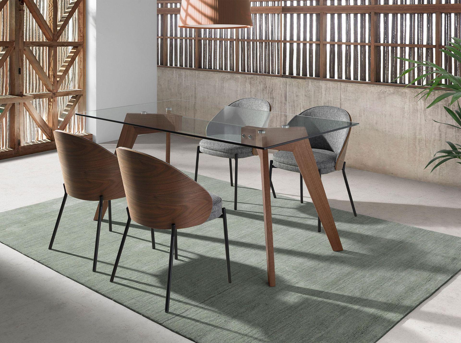 1031 Rectangular dining table wood veneer glass 1