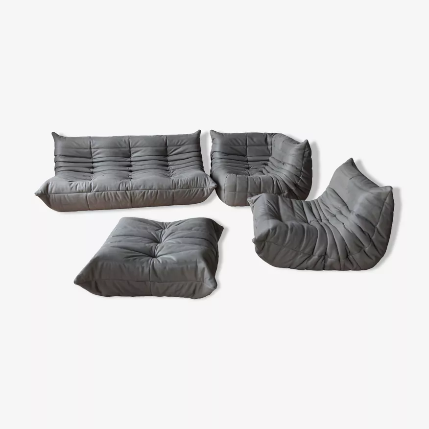 Togo Lounge Set 4 pezzi pelle Madras grigio cenere 0