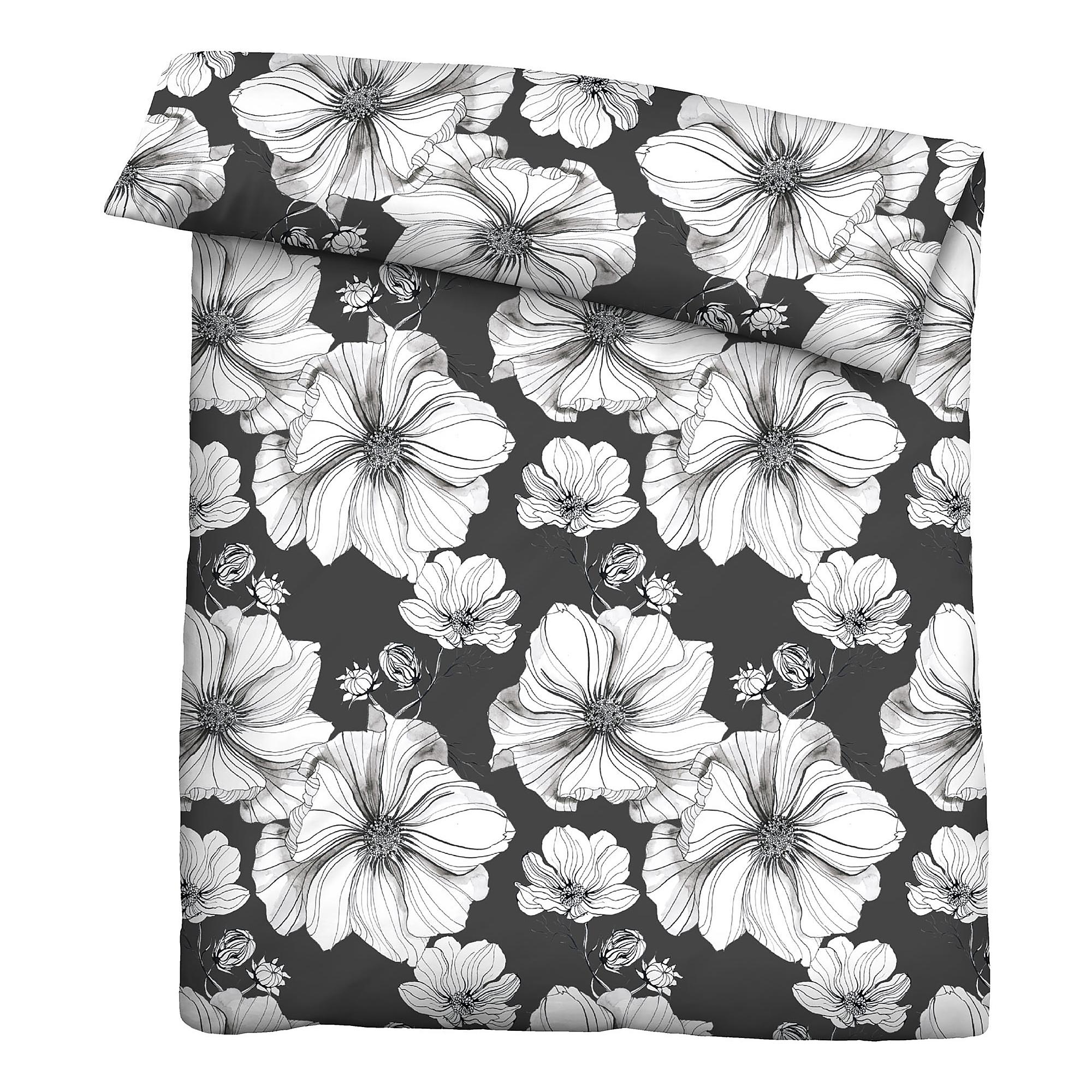 Floral Bedding Cotton Black 135x200cm Pillowcase 80x80cm 3