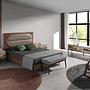Doppelbett Holz Leder Grau 3