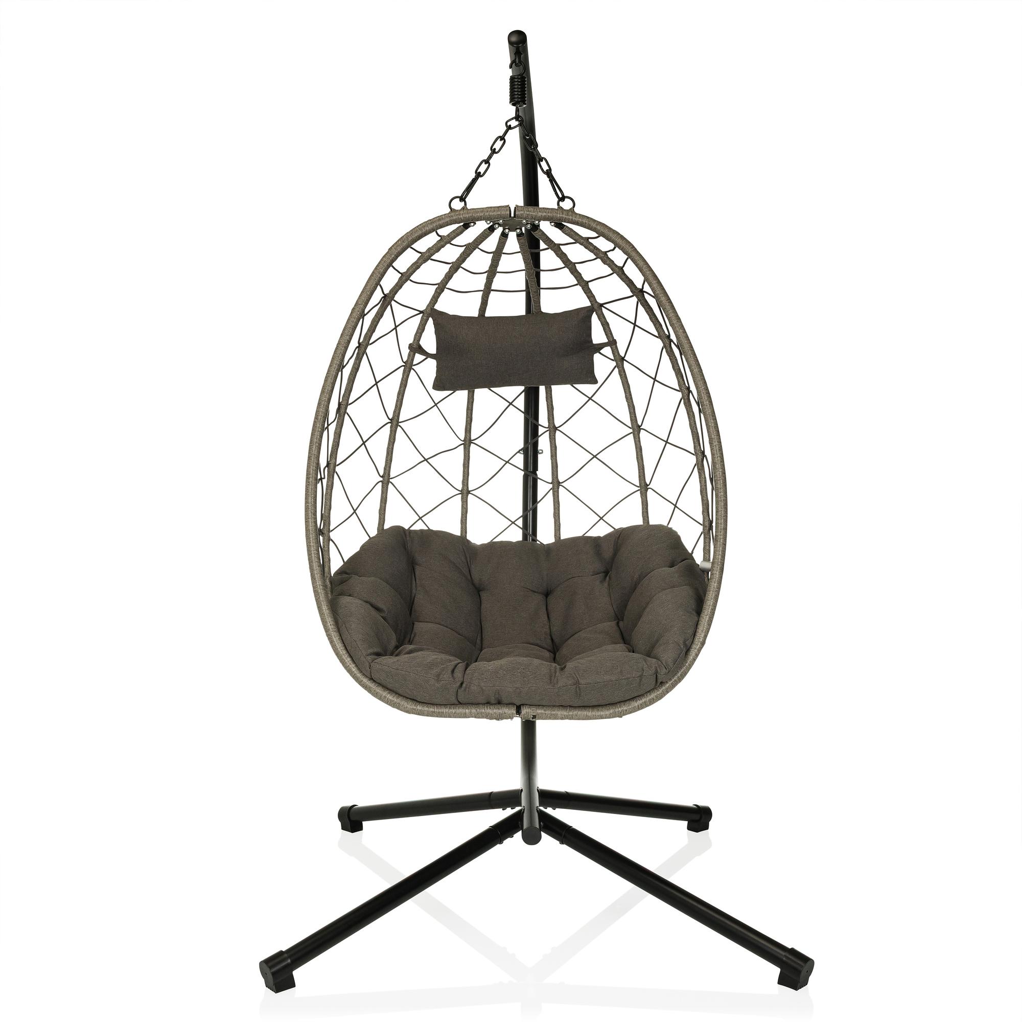 Cocova Hanging Chair with Frame & Cushion Grey 2