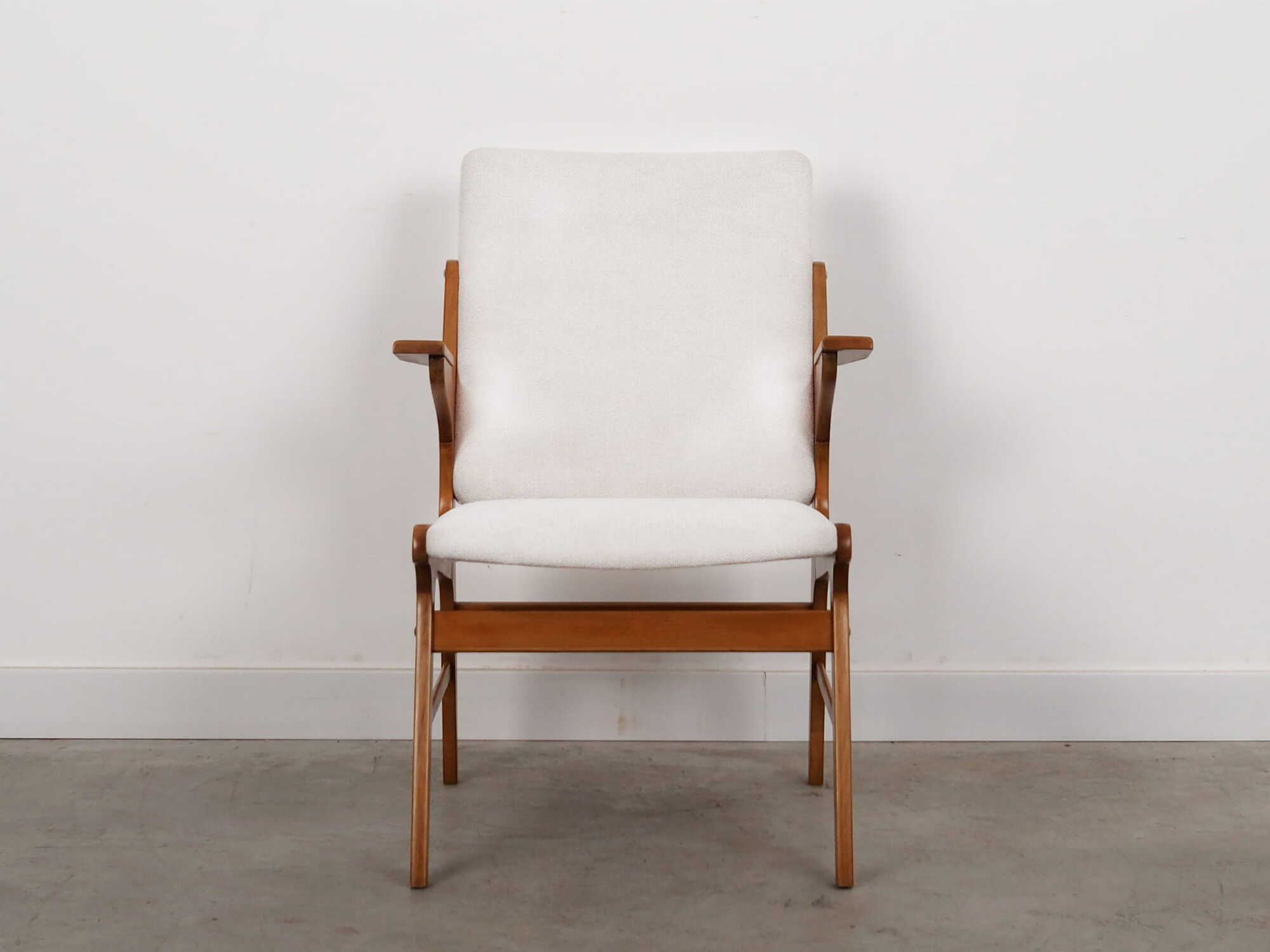 Vintage Sessel Buchenholz Textil Weiß 1960er Jahre 1