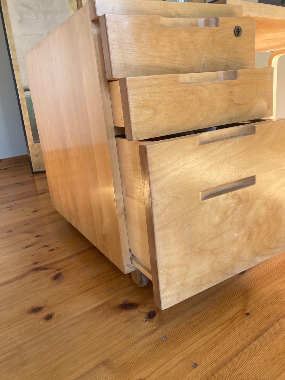 Vintage Alvar Aalto L-leg Schreibtisch & Rollcontainer Natur 5