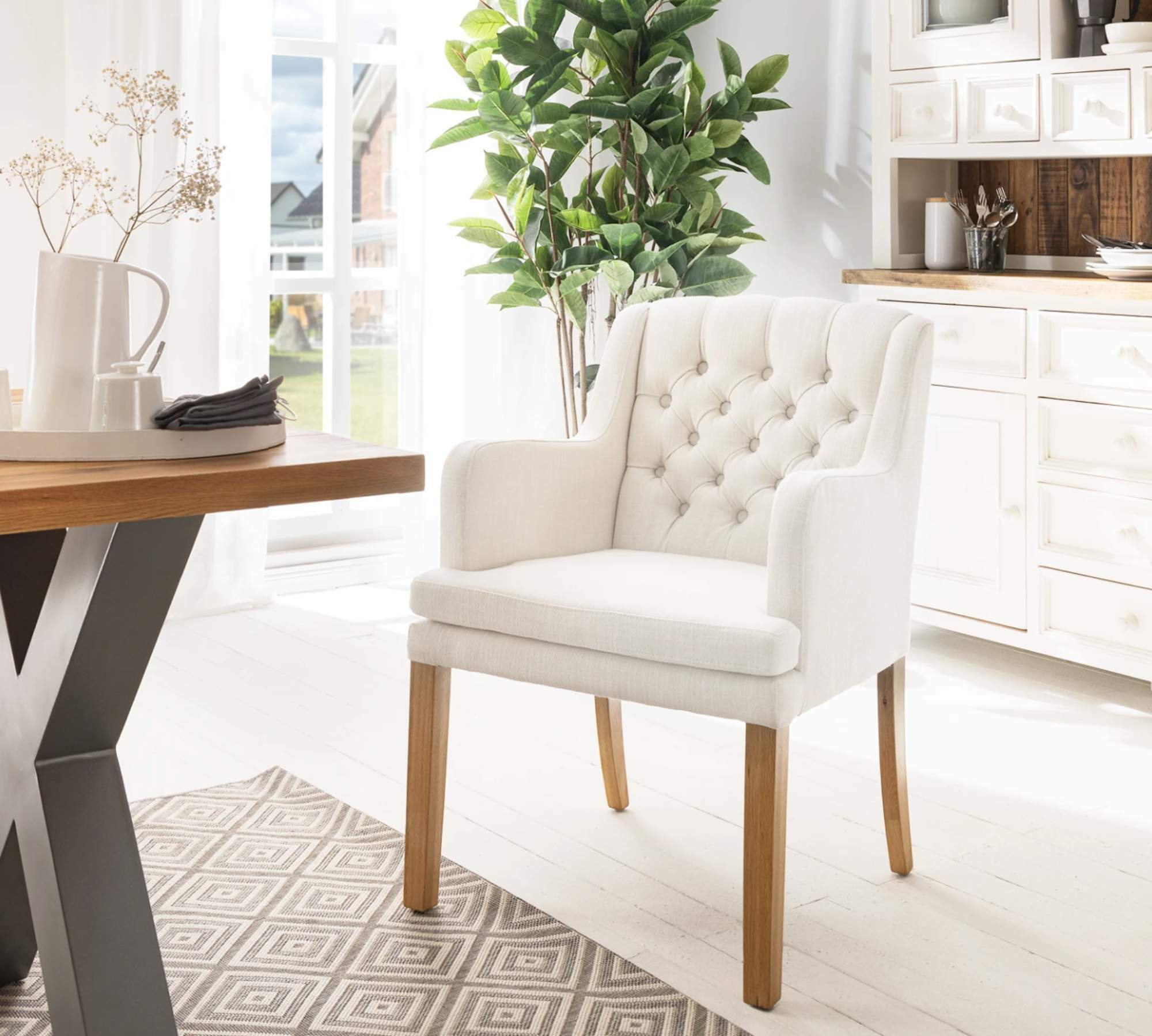 Armlehnstuhl Webstoff Weiß 7