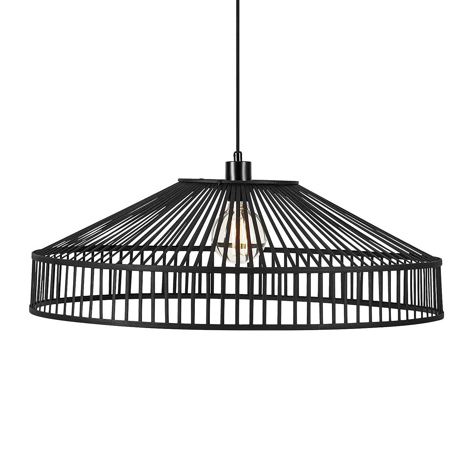 1-Flame Pendant Lamp Tapa Iron Bamboo Black 0